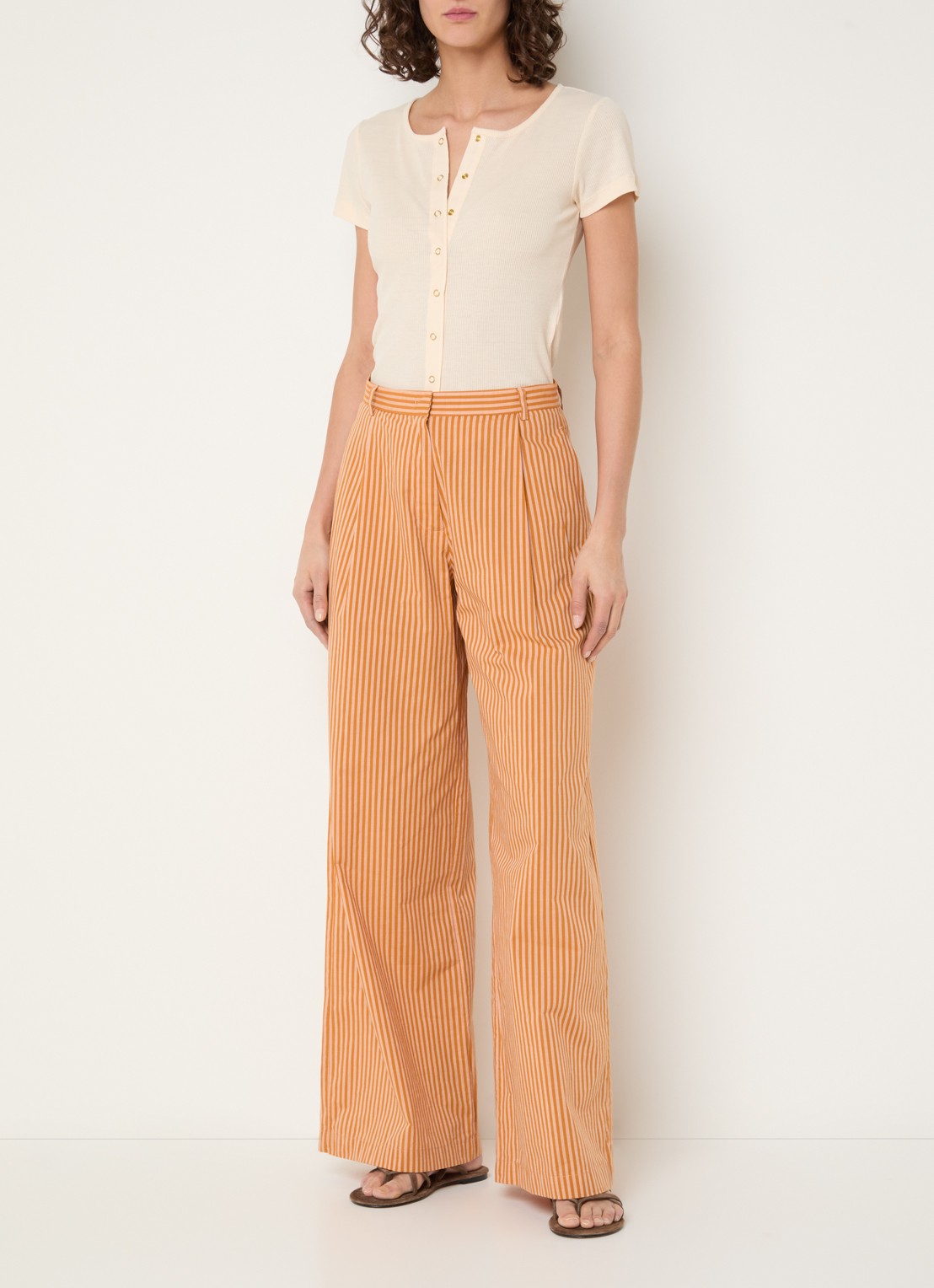 Sessùn Provencia high waist wide fit broek met streepprint - voorkant 2 orange