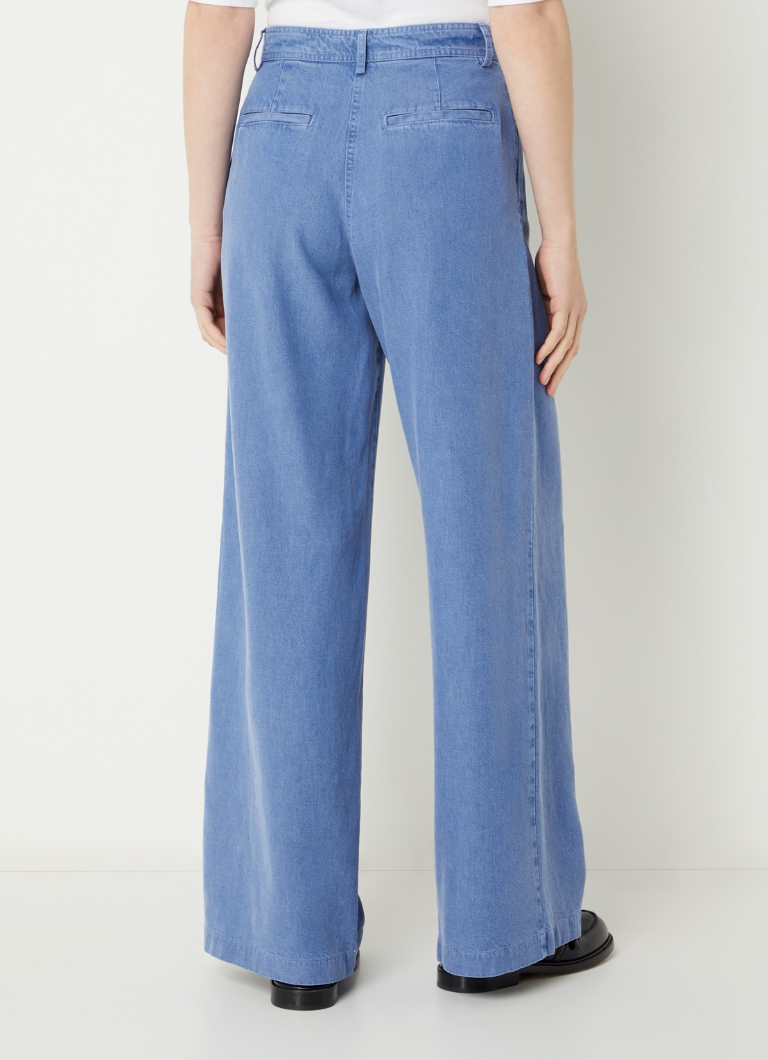Sessùn Provenco high waist wide fit broek van chambray - achterkant 4 indigo