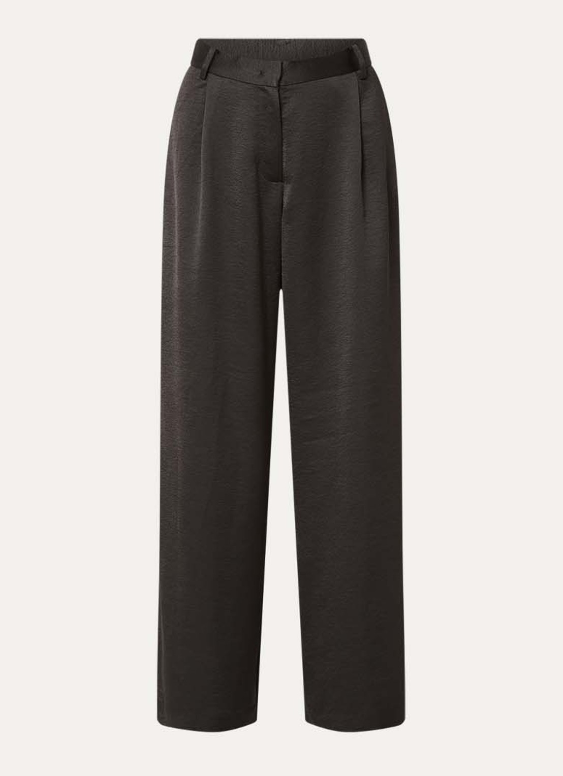 Sessùn Provenco high waist wide leg pantalon met glanzende finish  - voorkant 2 donkerbruin
