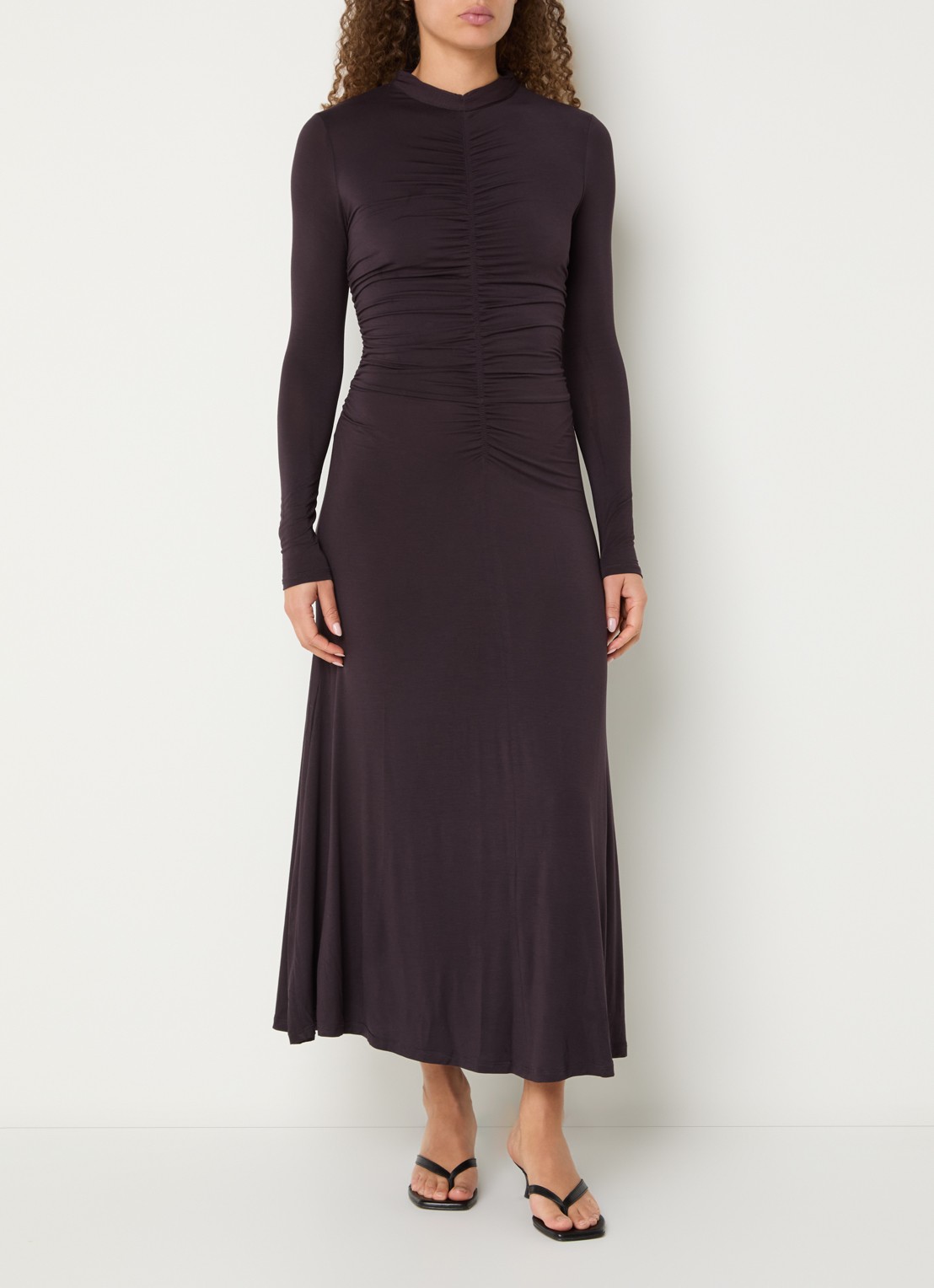 Sessùn Rita midi jurk met plooidetail - detail 4 aubergine