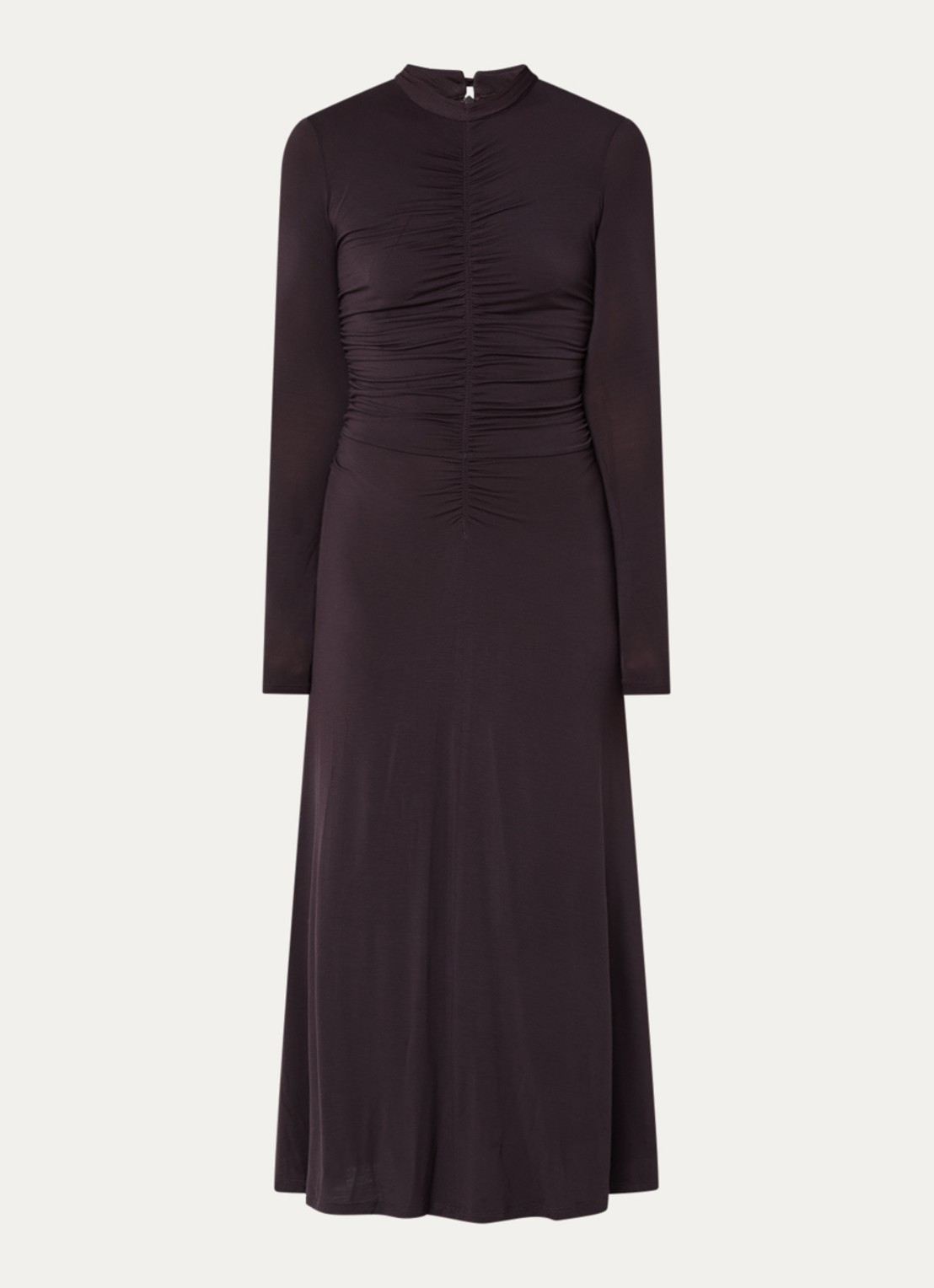 Sessùn Rita midi jurk met plooidetail - voorkant aubergine