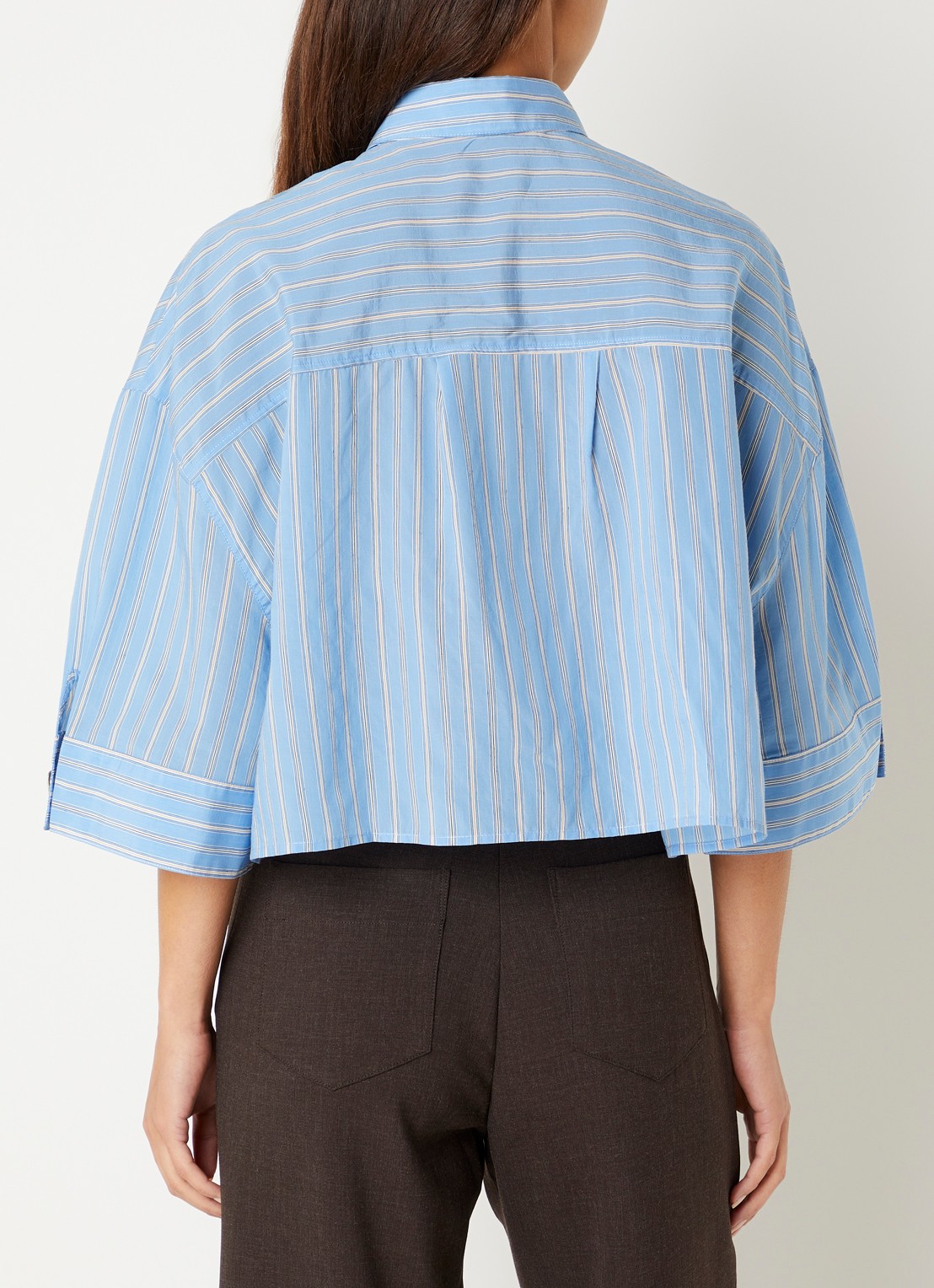 Sessùn Rythmia cropped blouse met streepprint - achterkant lichtblauw