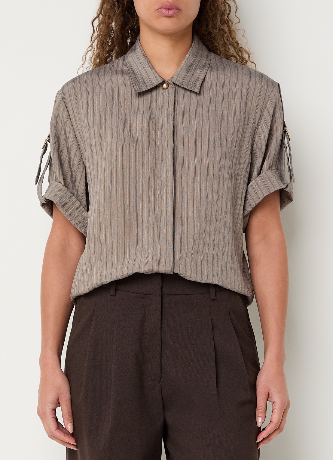 Sessùn Safara blouse met streepprint - detail 4 zand