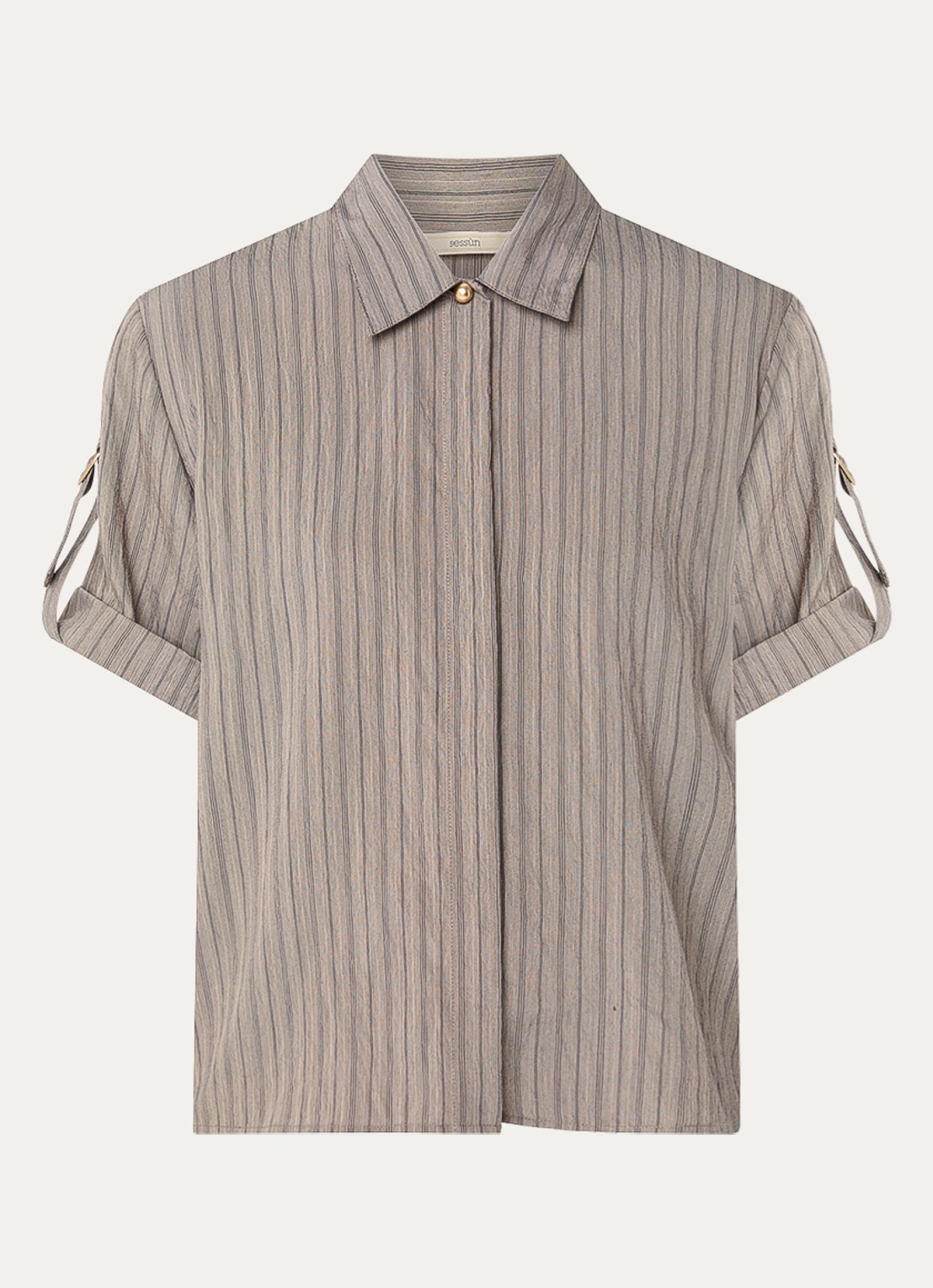 Sessùn Safara blouse met streepprint - voorkant 2 zand