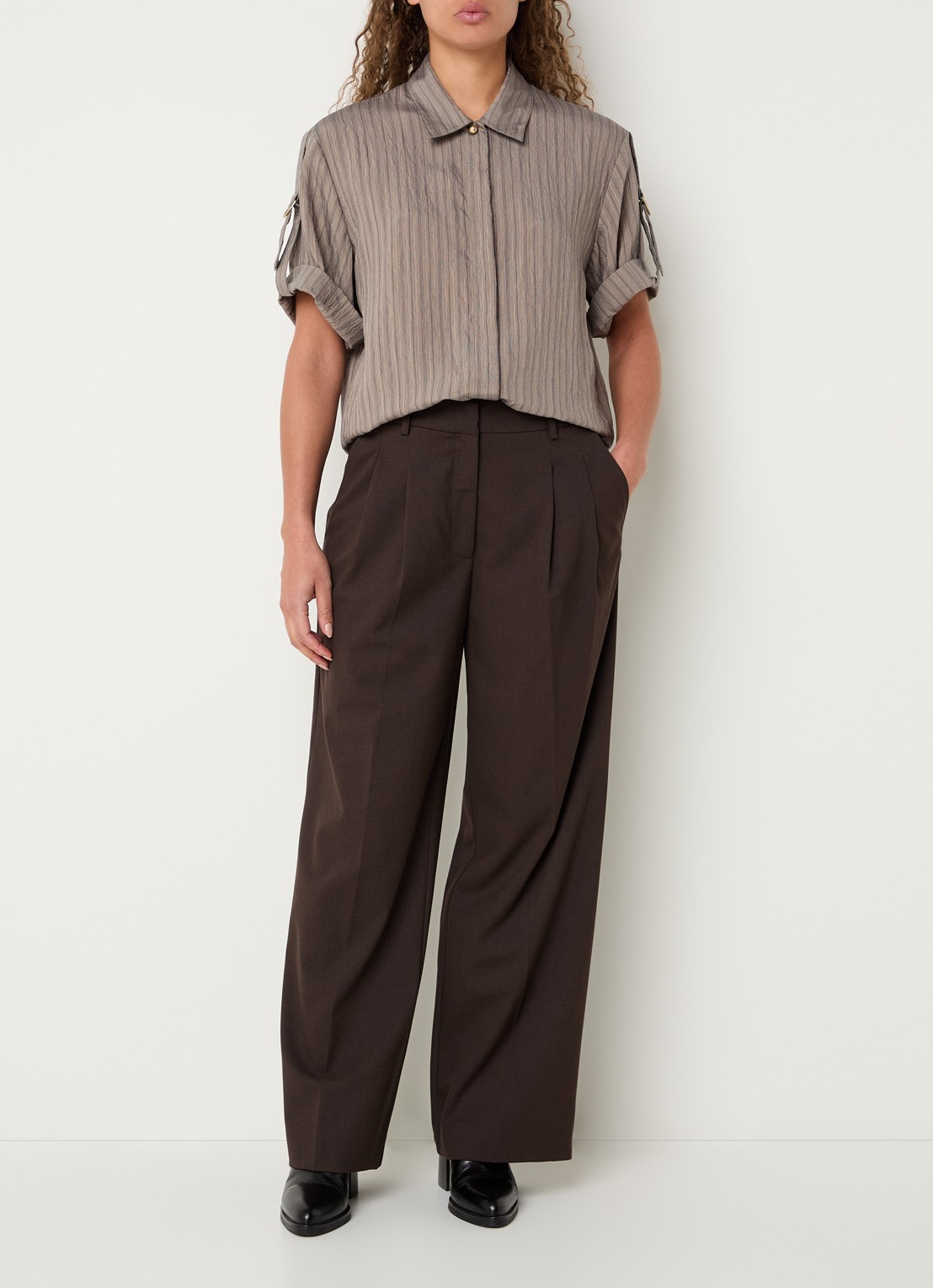 Sessùn Safara blouse met streepprint - voorkant 3 zand