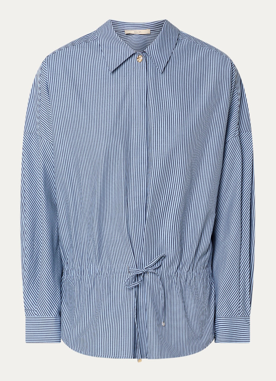 Sessùn Santalin blouse met streepprint en trekkoord - voorkant staalblauw