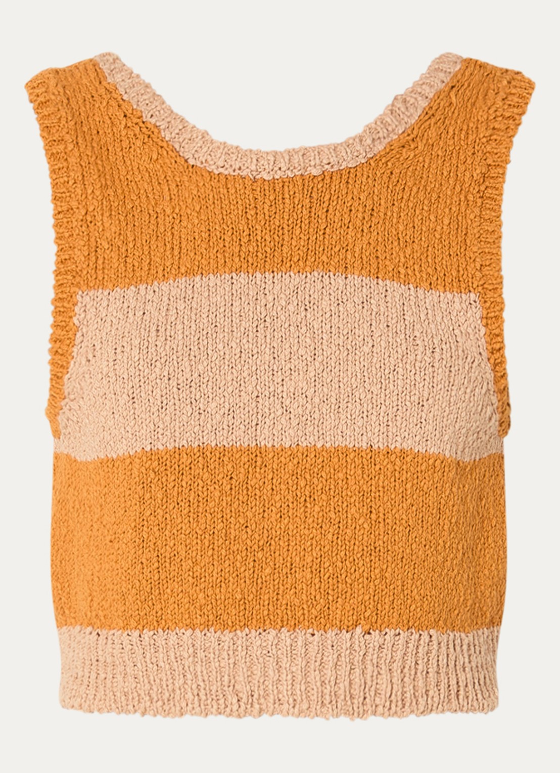 Sessùn Saolo grofgebreide crop top met streepprint - voorkant okergeel