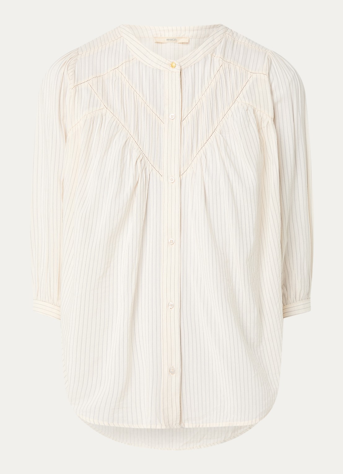 Sessùn Savi blouse met streepprint en pofmouw - voorkant 3 creme