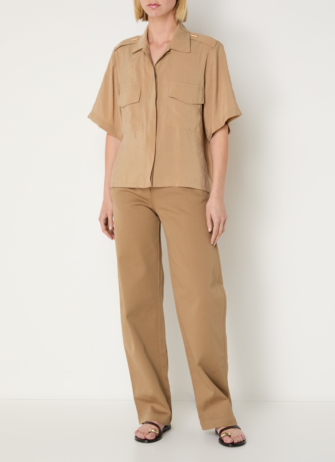 Sessùn Scoutiboy blouse met borstzakken - voorkant 4 beige