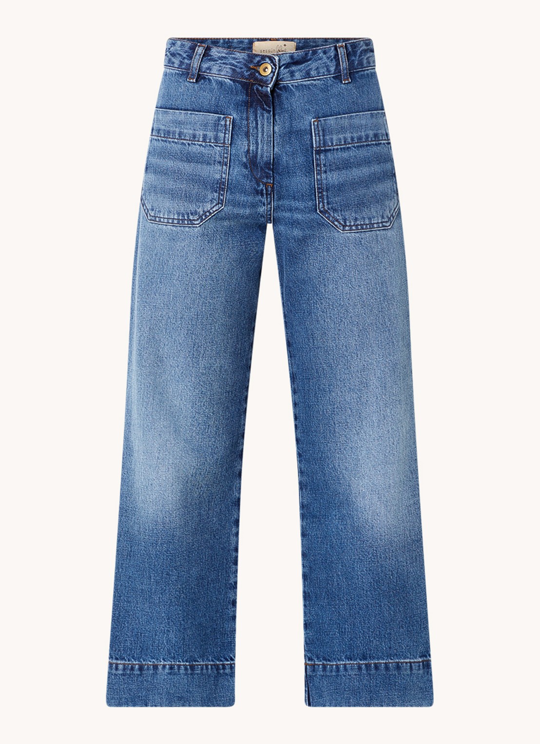 Sessùn Seakey high waist cropped loose fit jeans met medium wassing - voorkant 2 indigo