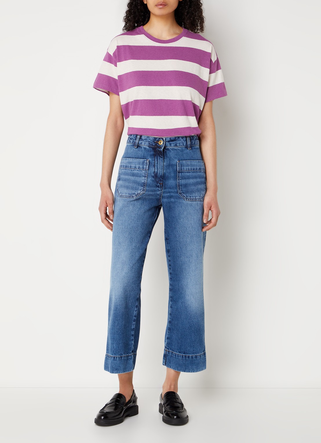 Sessùn Seakey high waist cropped loose fit jeans met medium wassing - voorkant 3 indigo
