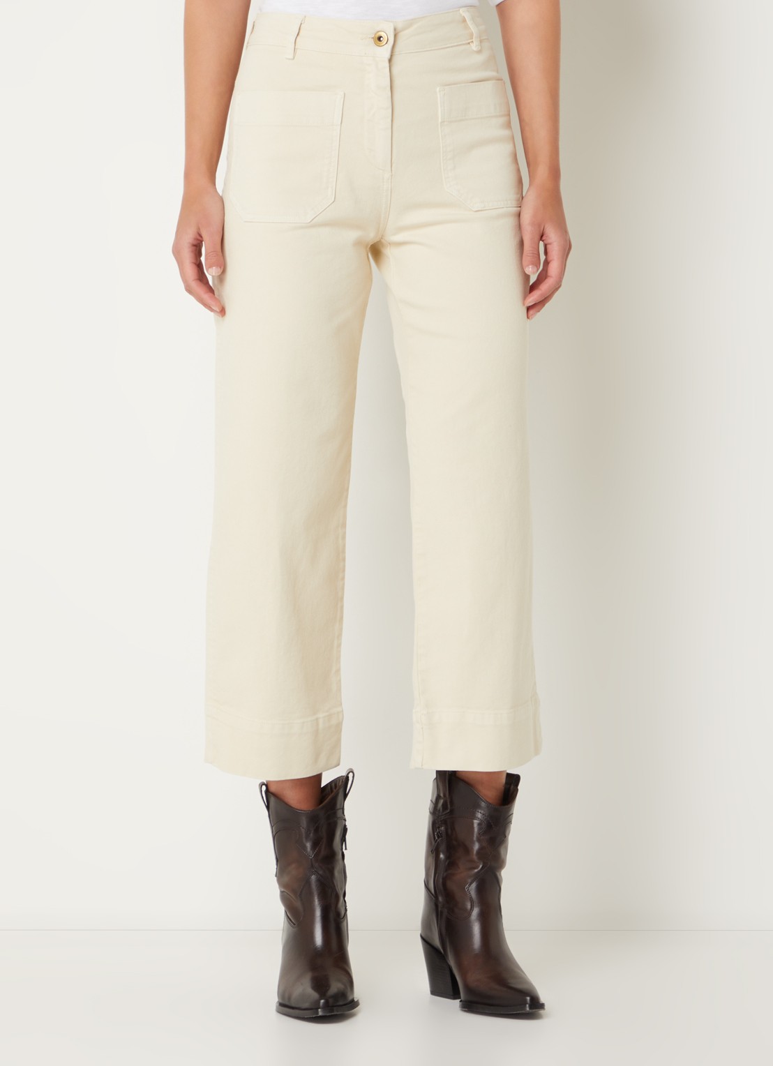 Sessùn Seakey high waist cropped regular fit jeans met opgestikte zakken - detail 2 creme