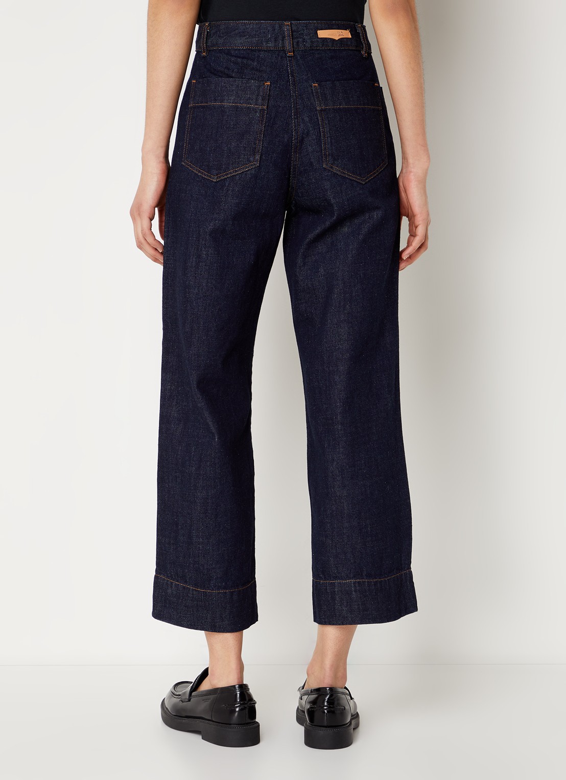 Sessùn Seakey high waist cropped regular fit jeans met opgestikte zakken - achterkant indigo