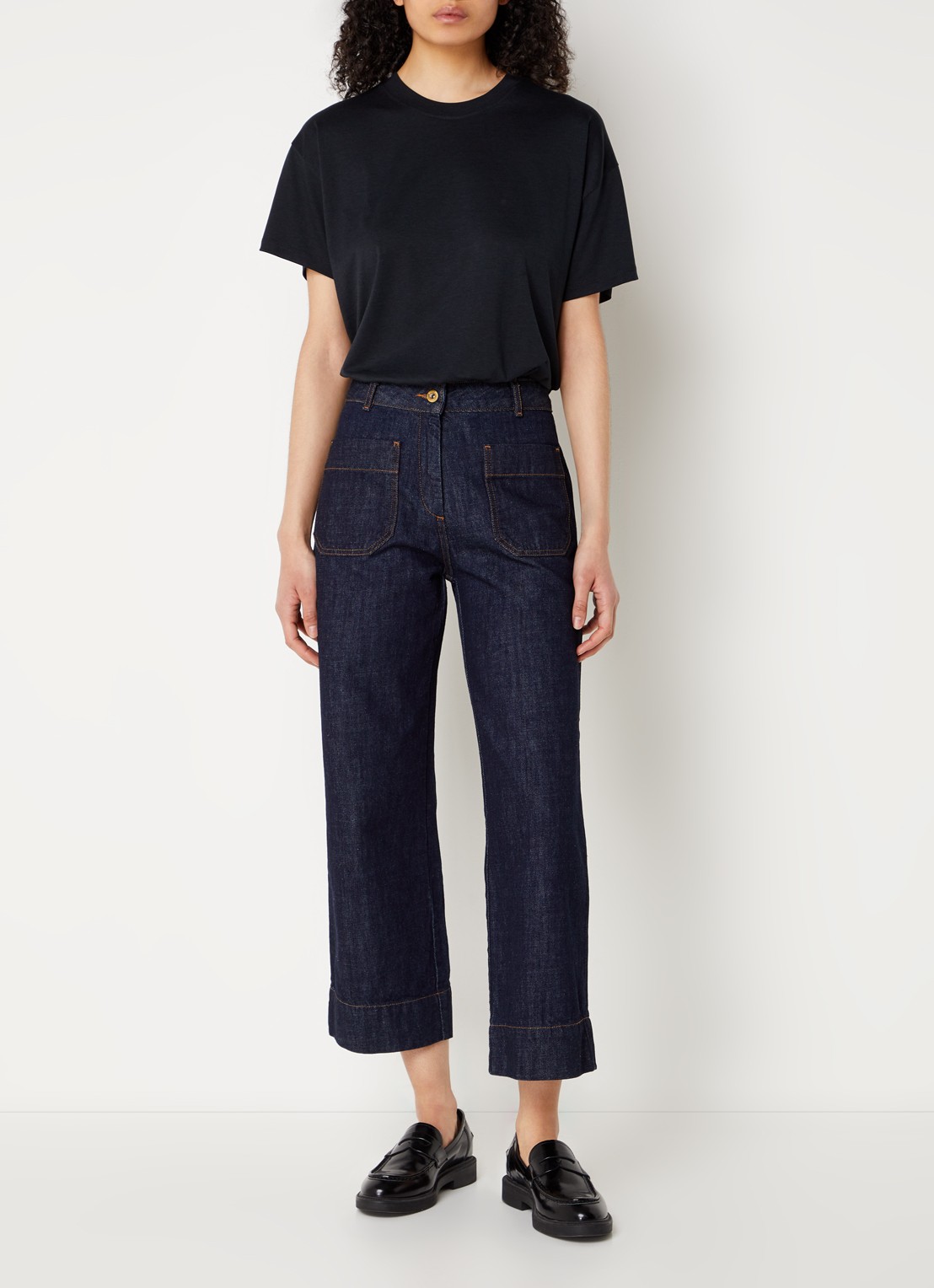 Sessùn Seakey high waist cropped regular fit jeans met opgestikte zakken - voorkant 4 indigo