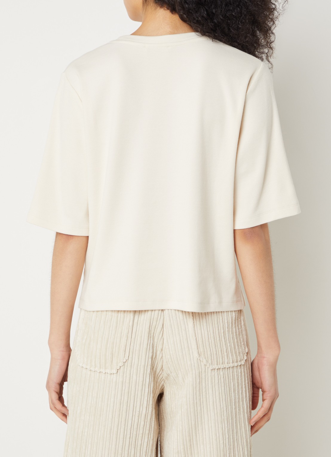 Sessùn Serge T-shirt met ribstructuur - achterkant beige
