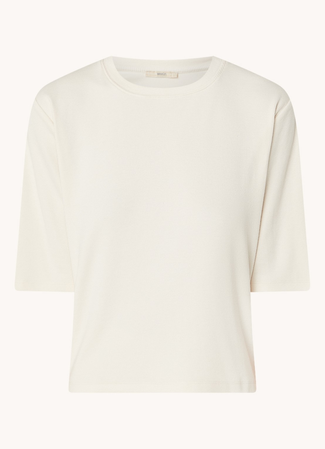 Sessùn Serge T-shirt met ribstructuur - voorkant 2 beige