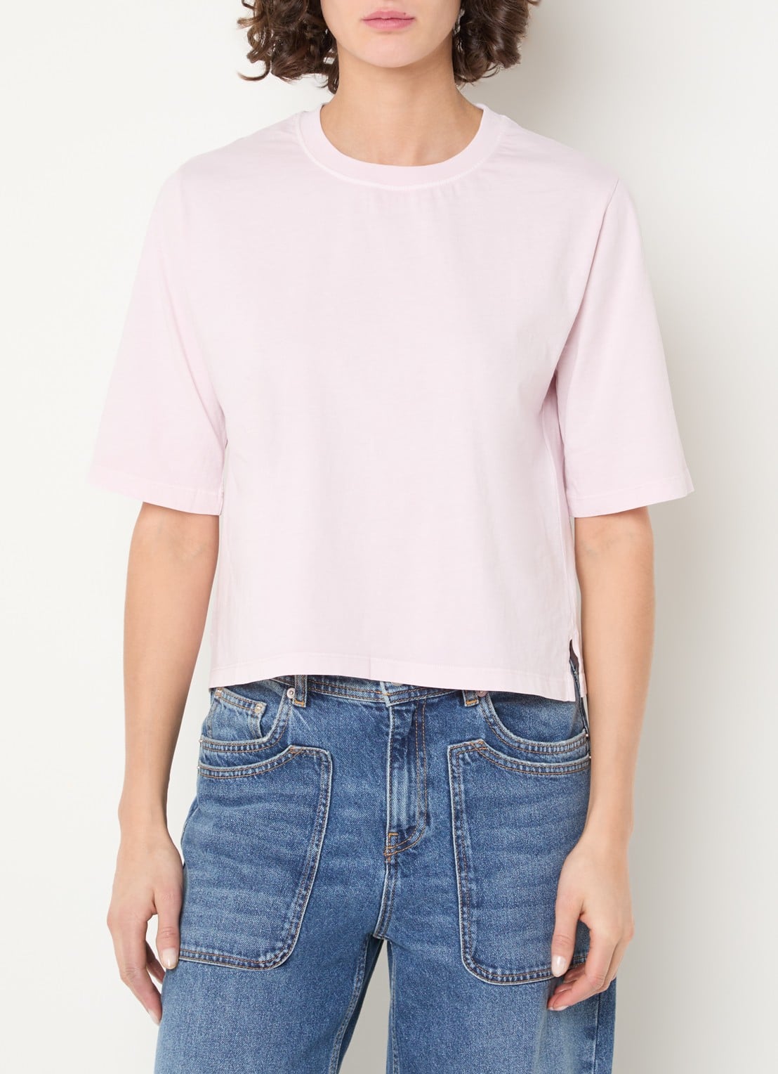 Sessùn Sergio T-shirt met ronde hals - detail lichtroze