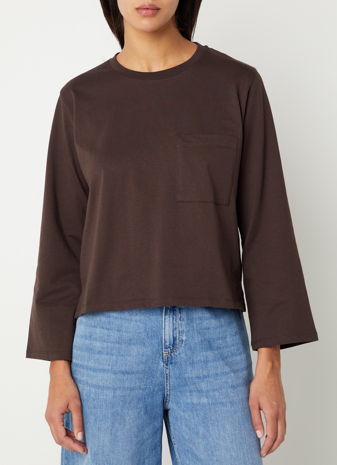 Sessùn Severiano long sleeve met ronde hals - detail 2 donkerbruin