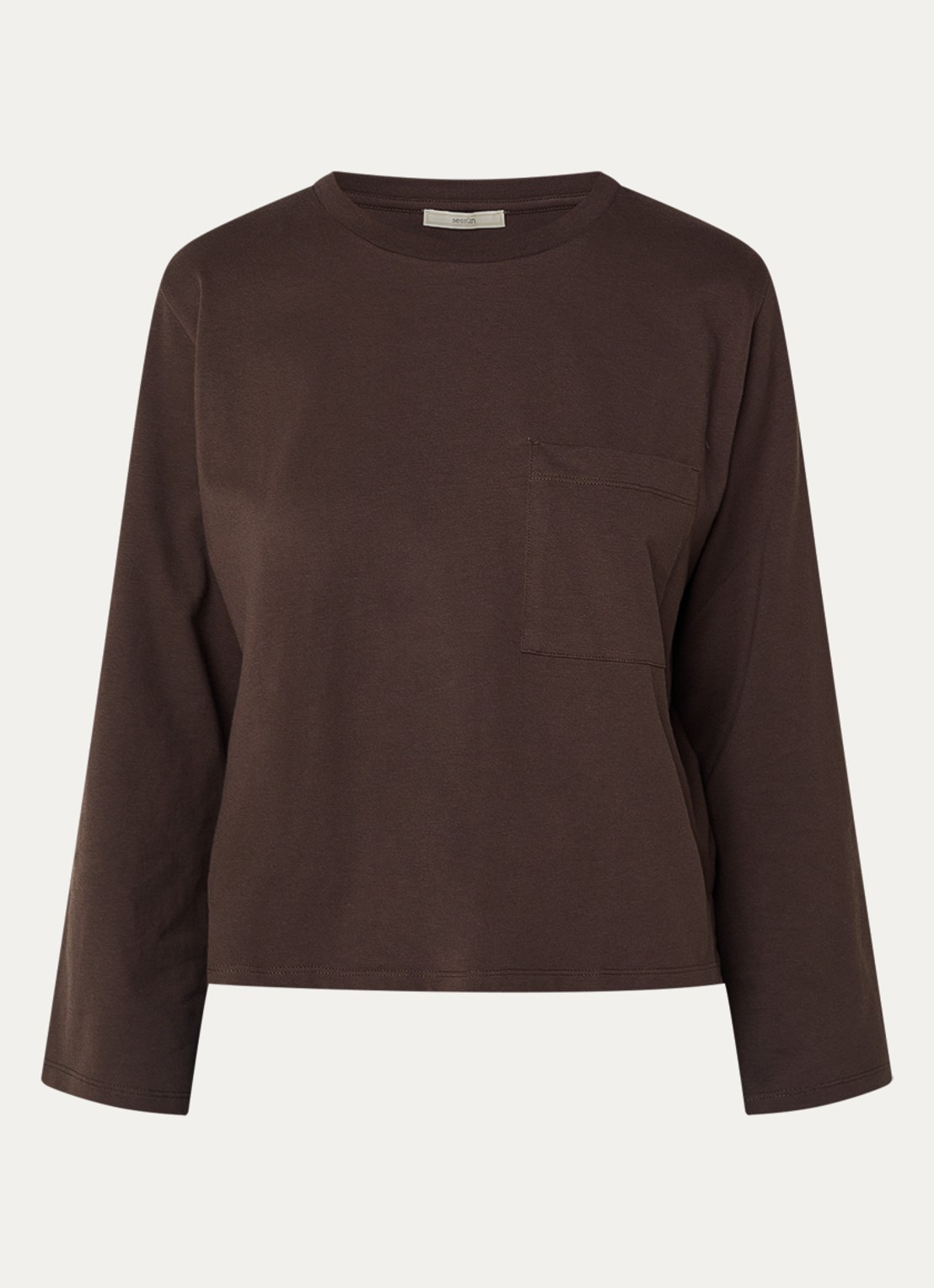 Sessùn Severiano long sleeve met ronde hals - voorkant 3 donkerbruin