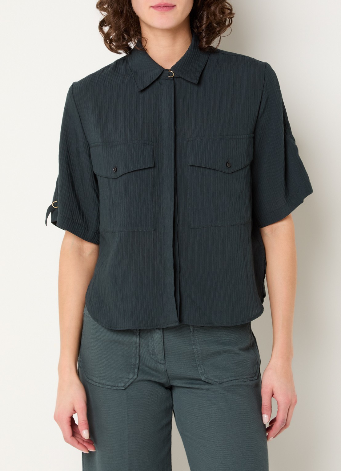 Sessùn Simonin blouse met structuur - detail 4 petrol