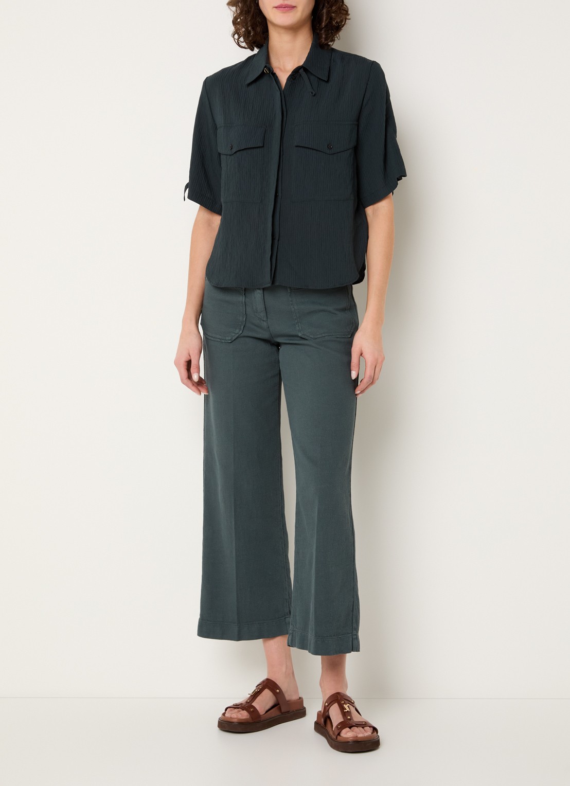 Sessùn Simonin blouse met structuur - voorkant 3 petrol