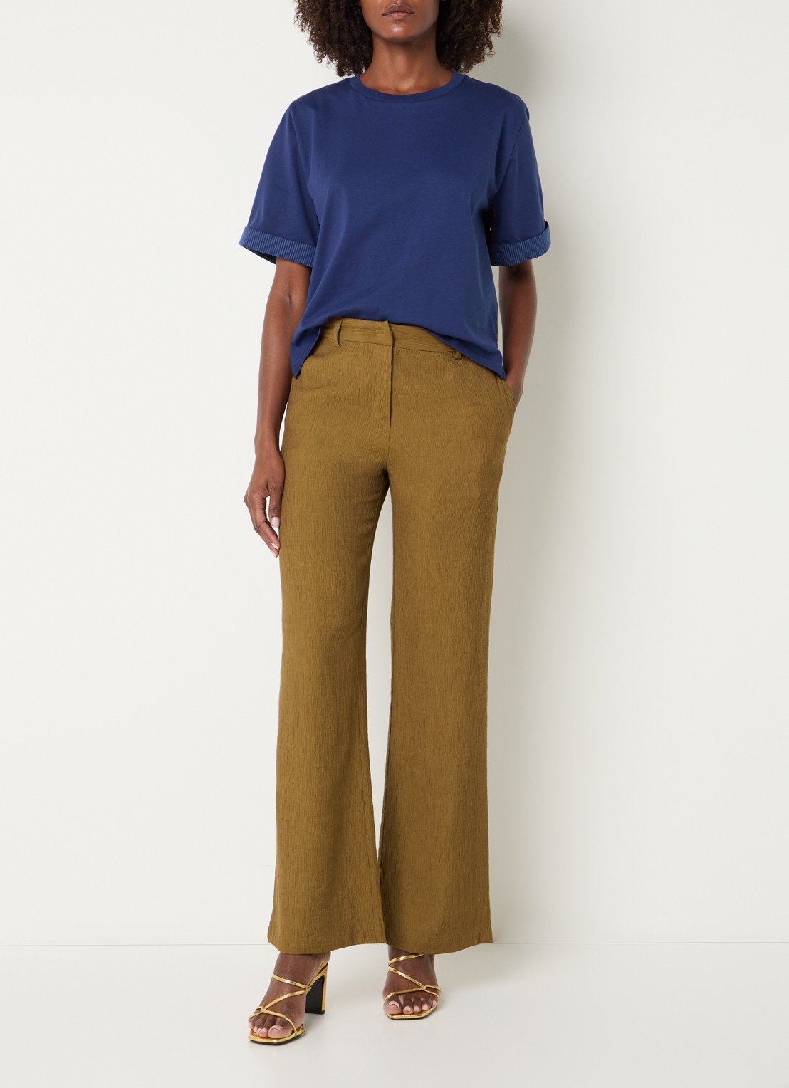 Sessùn Tancreto high waist flared fit pantalon met steekzakken - voorkant 3 brons