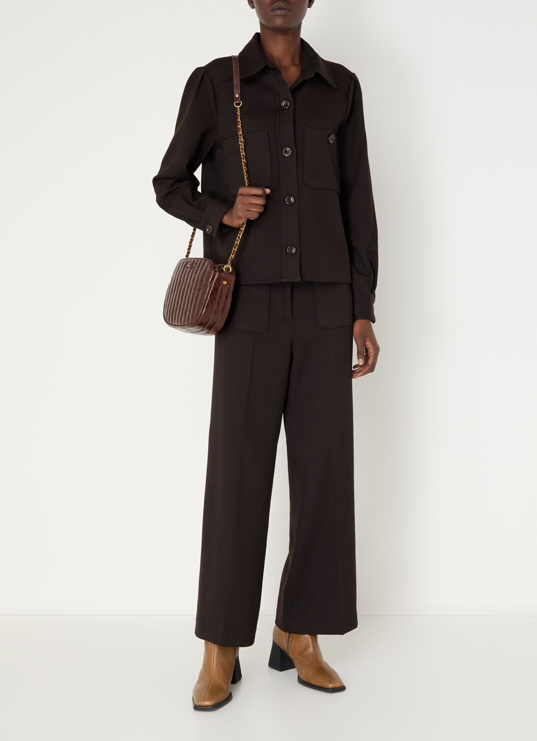 Sessùn Theodore blouse met opgestikte zakken - voorkant 4 bruin