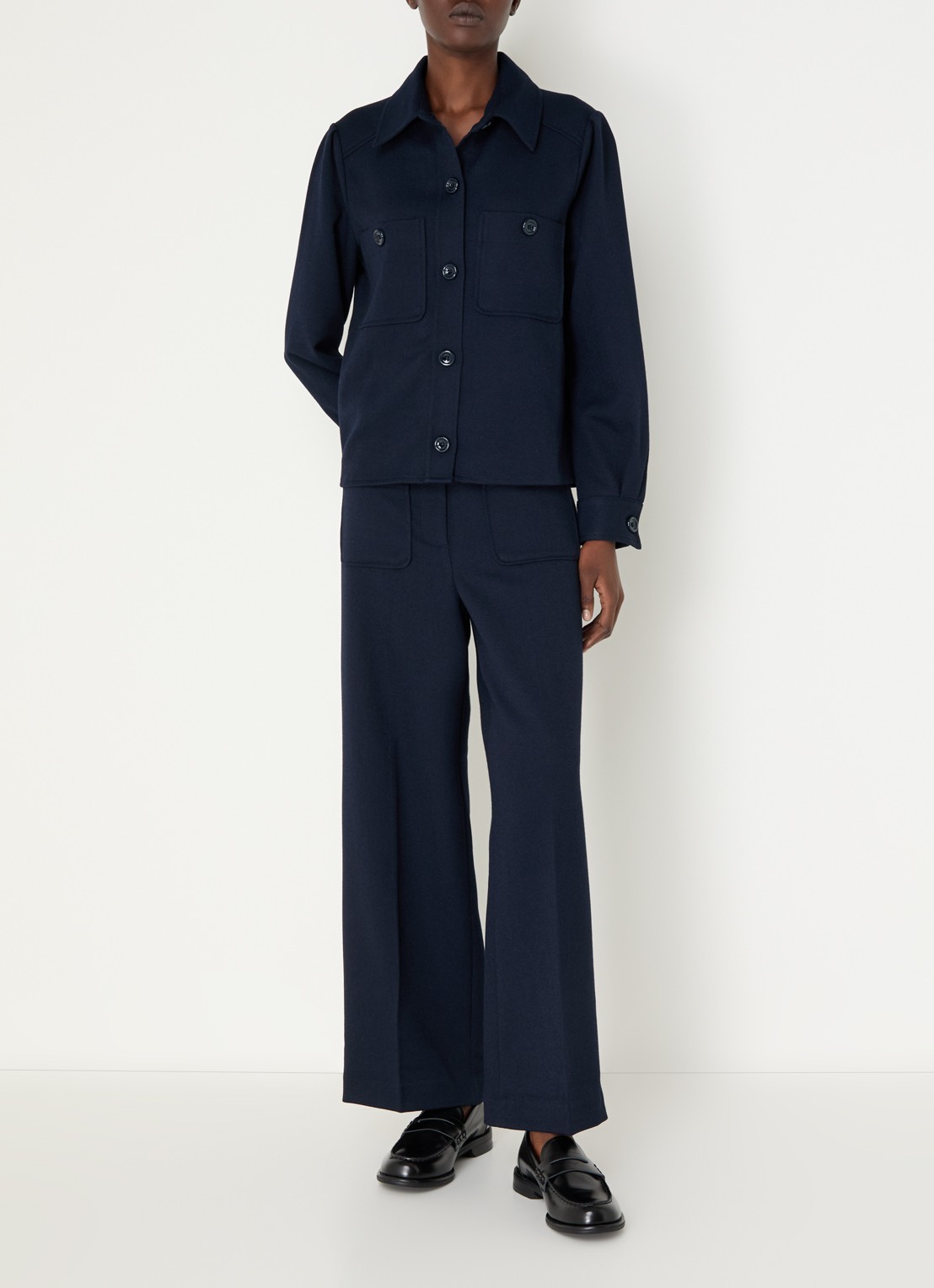 Sessùn Theodore blouse met opgestikte zakken - voorkant 4 donkerblauw