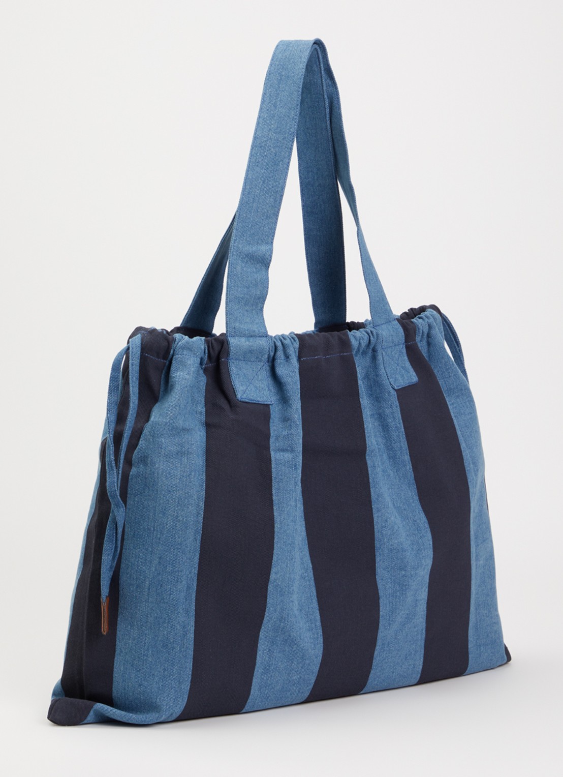Sessùn Titoo shopper van denim met streepprint en logoborduring - achterkant blauw