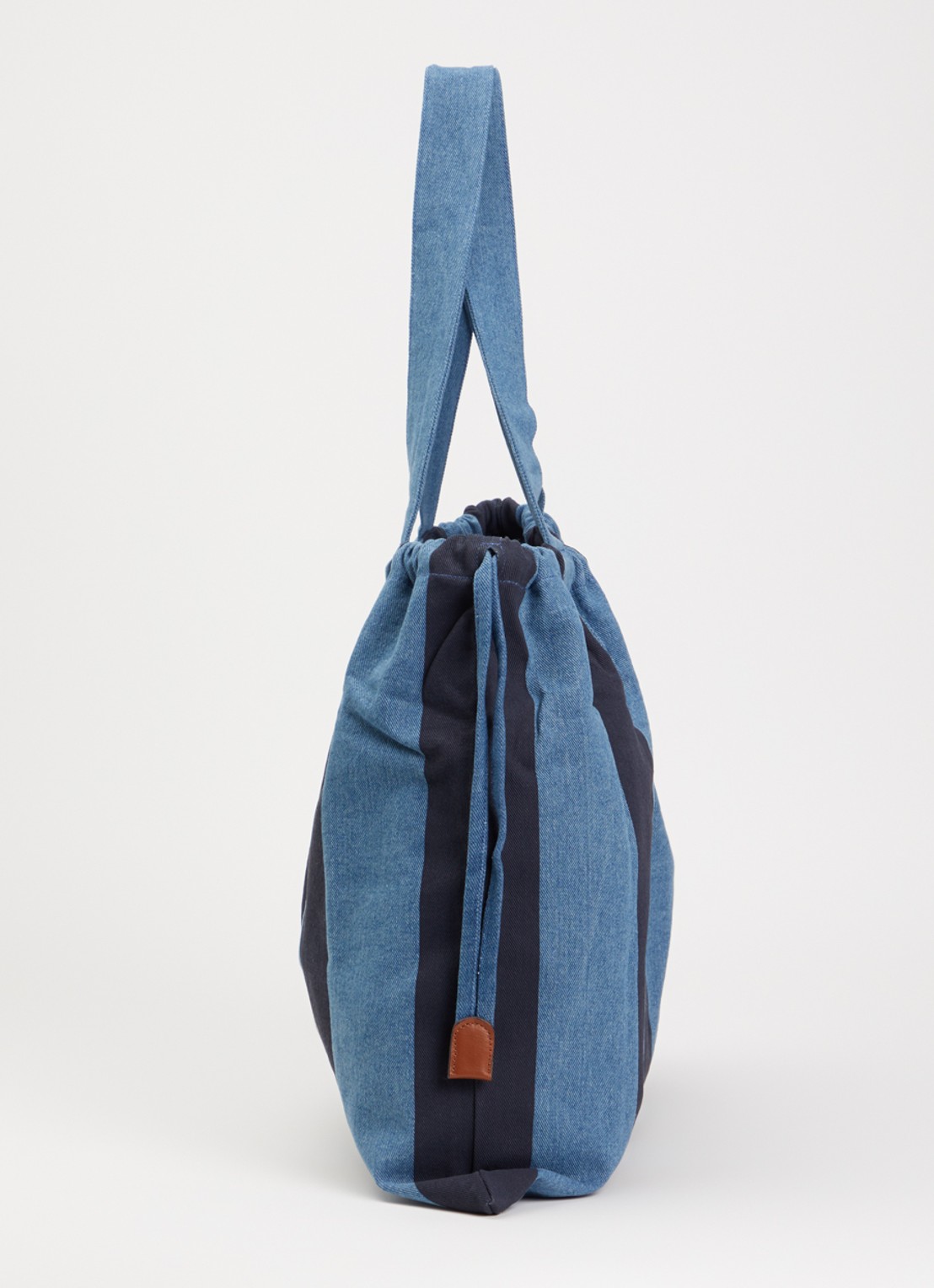 Sessùn Titoo shopper van denim met streepprint en logoborduring - detail 4 blauw