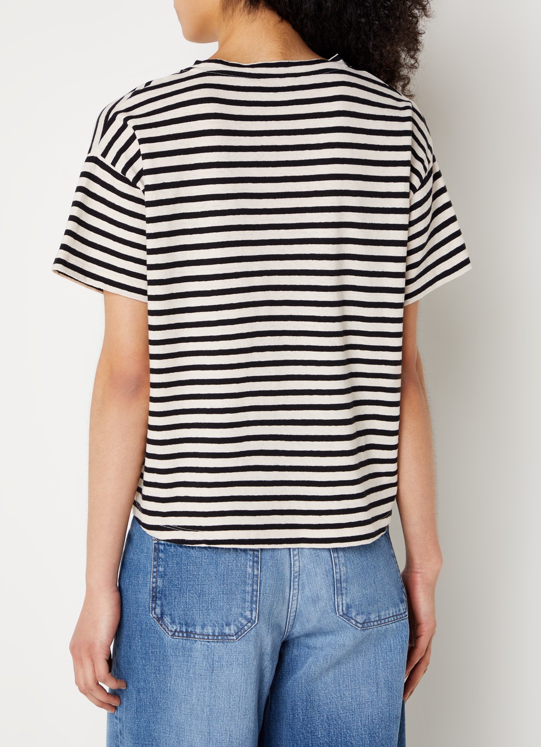Sessùn Tooli T-shirt in linnenblend met streepprint - achterkant 5 zwart