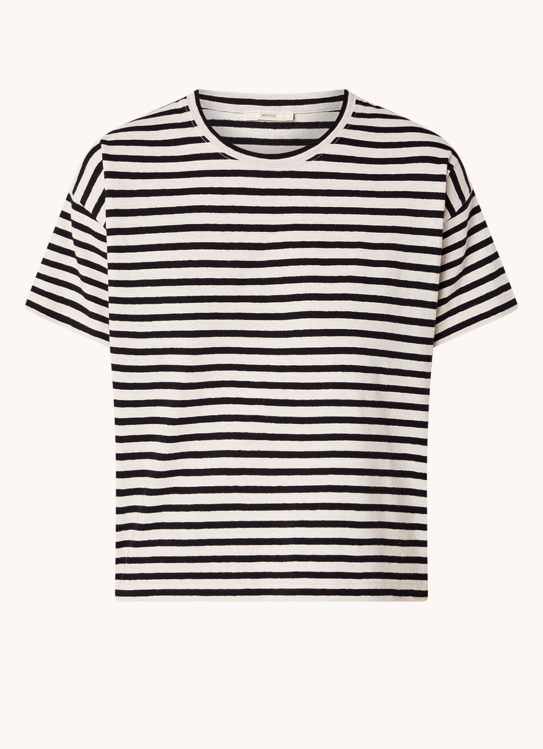 Sessùn Tooli T-shirt in linnenblend met streepprint - voorkant zwart