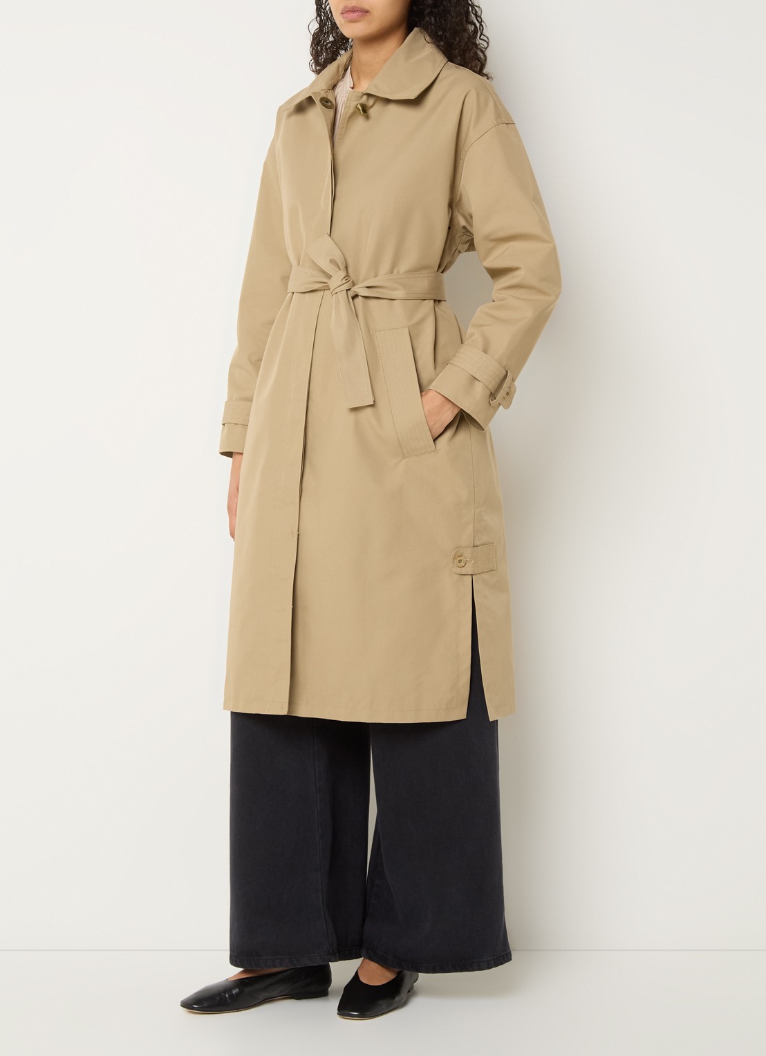 Sessùn Trenchliss trenchcoat met steekzakken en strikceintuur - detail 2 camel