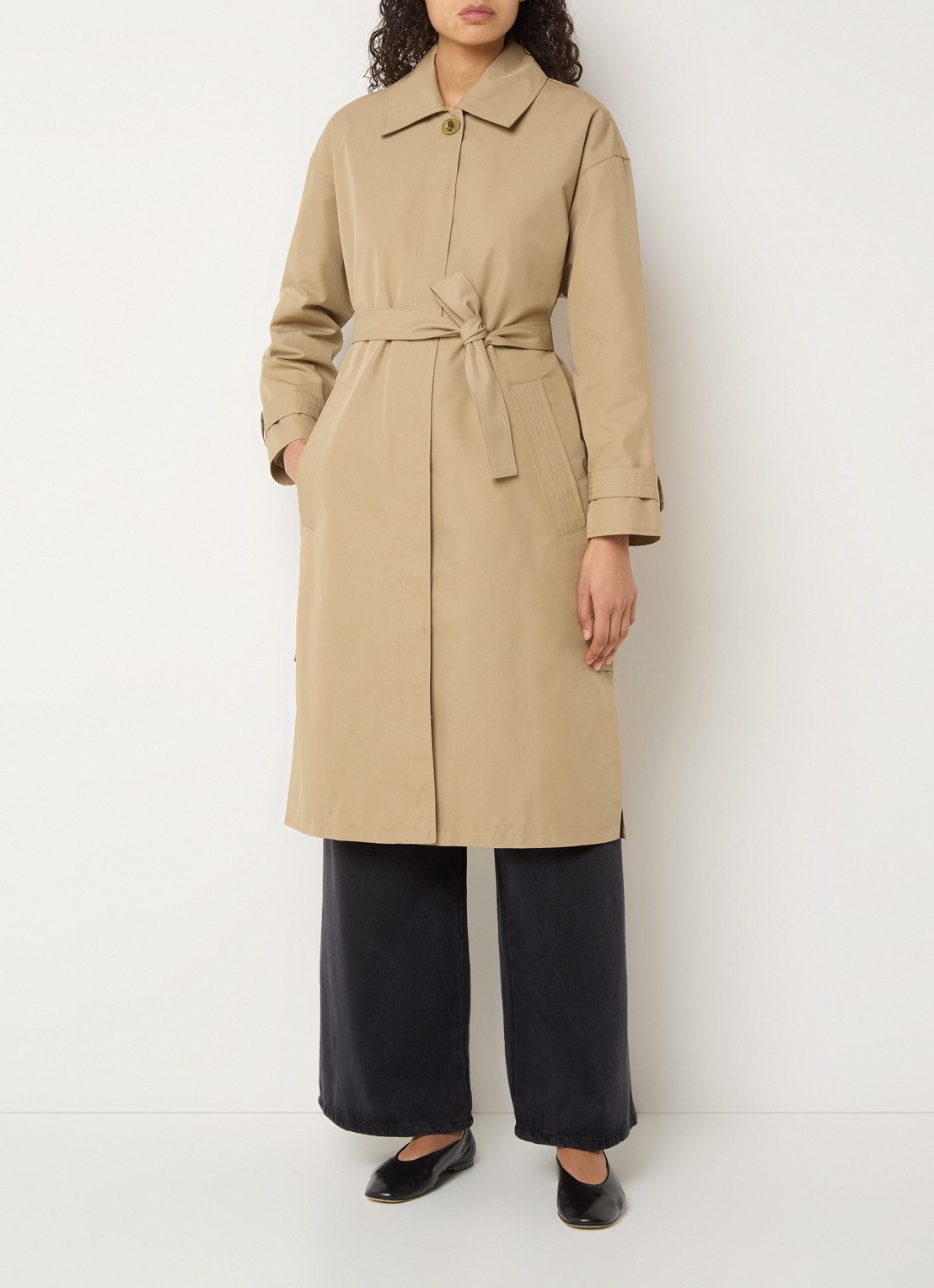 Sessùn Trenchliss trenchcoat met steekzakken en strikceintuur - voorkant 4 camel