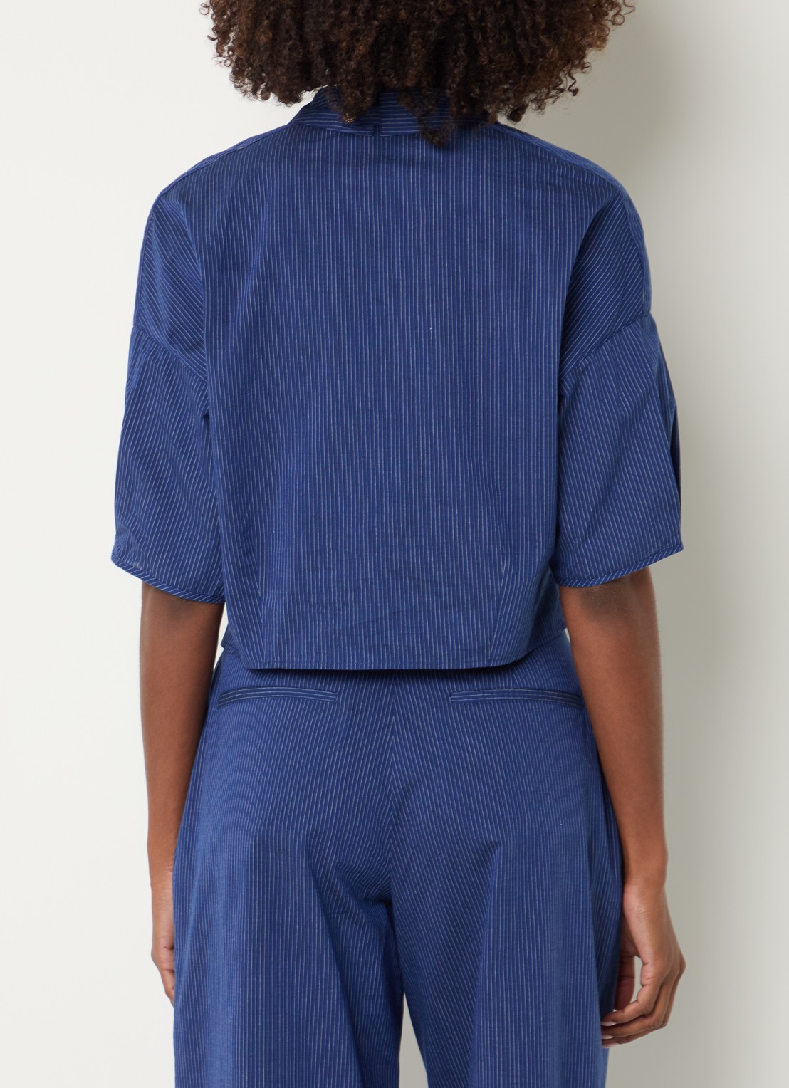 Sessùn U blouse met streepprint - achterkant donkerblauw
