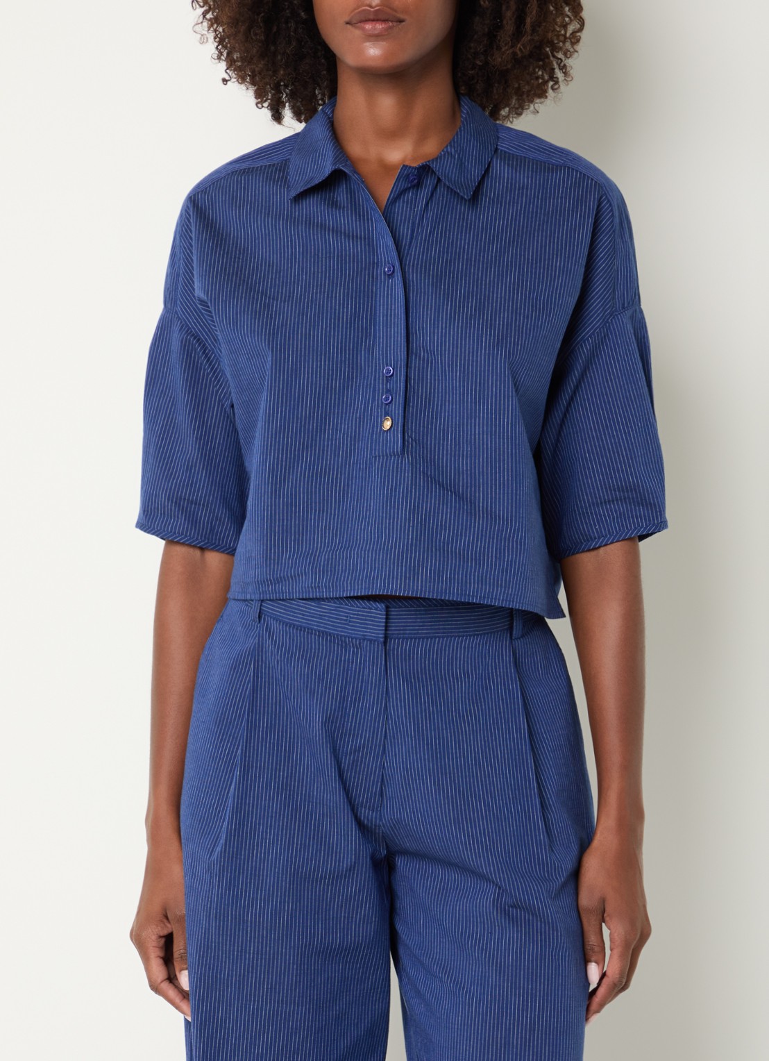 Sessùn U blouse met streepprint - detail 4 donkerblauw