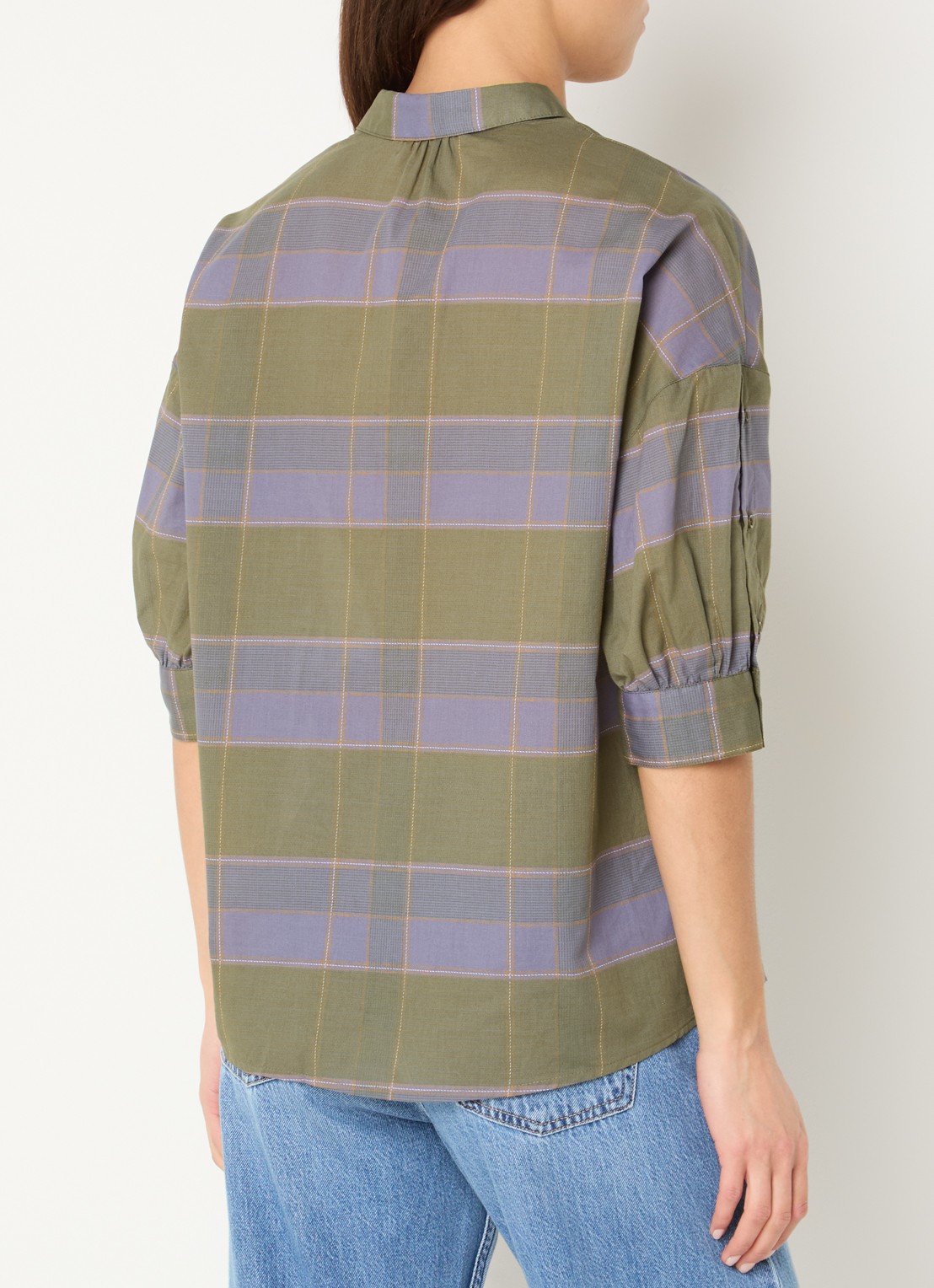 Sessùn Valea blouse met ruitdessin  - achterkant groen