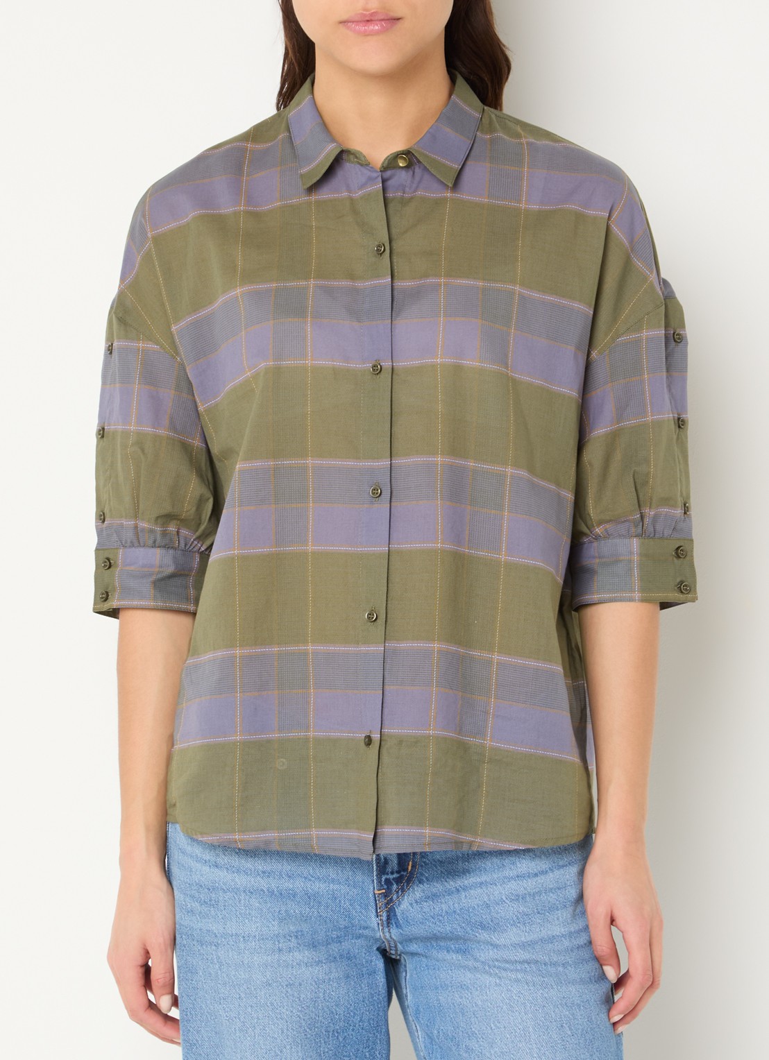 Sessùn Valea blouse met ruitdessin  - detail 4 groen