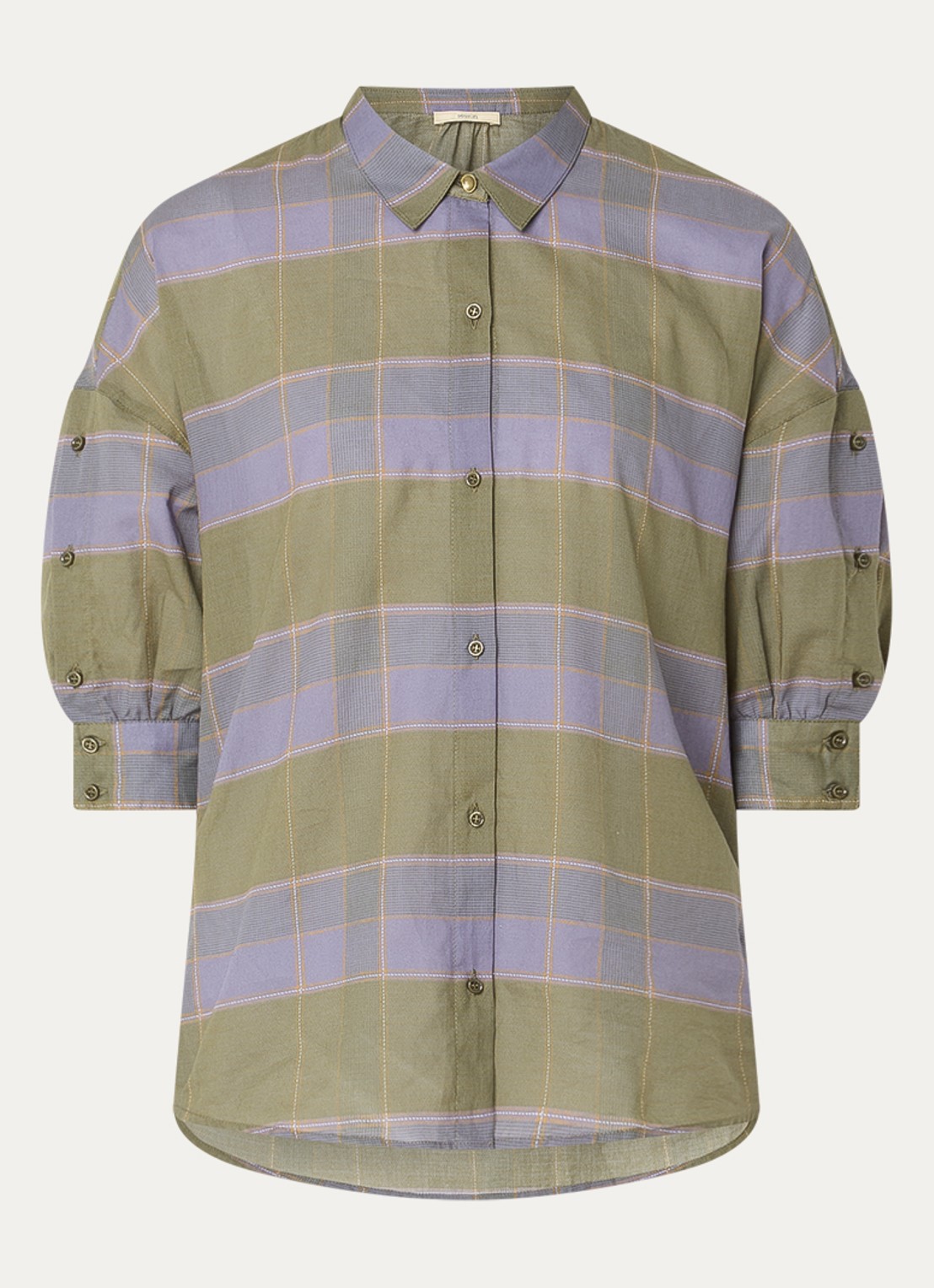 Sessùn Valea blouse met ruitdessin  - voorkant 2 groen