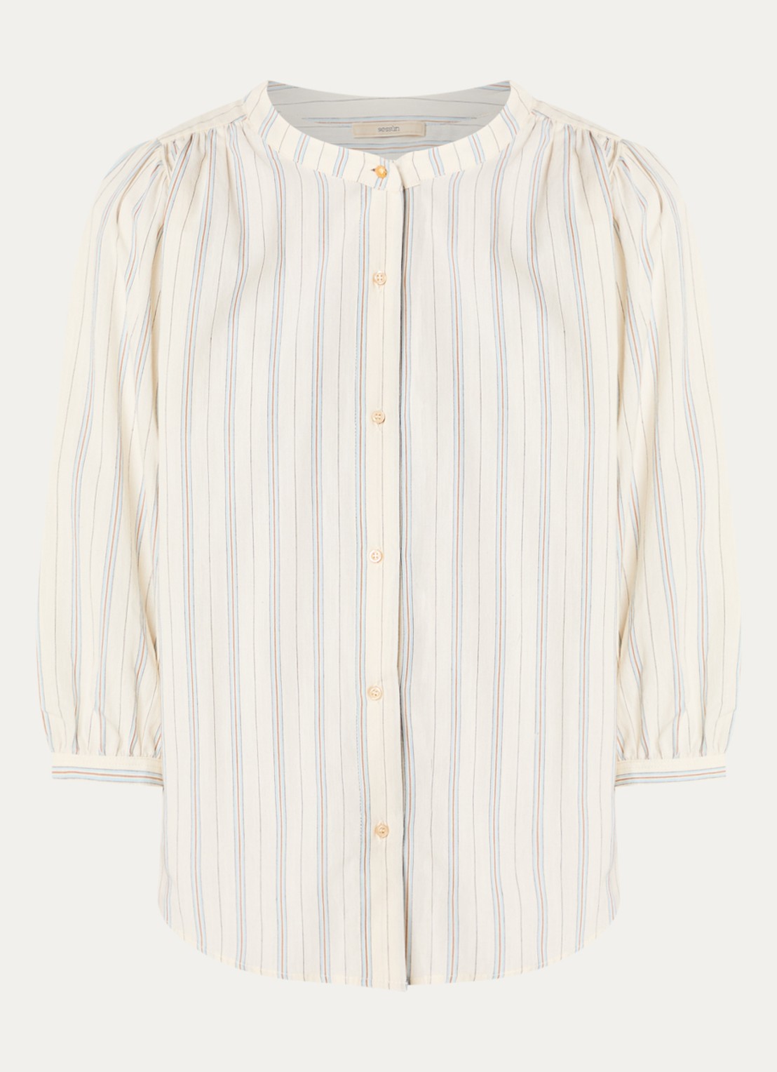 Sessùn View blouse met streepprint - voorkant vanillegeel