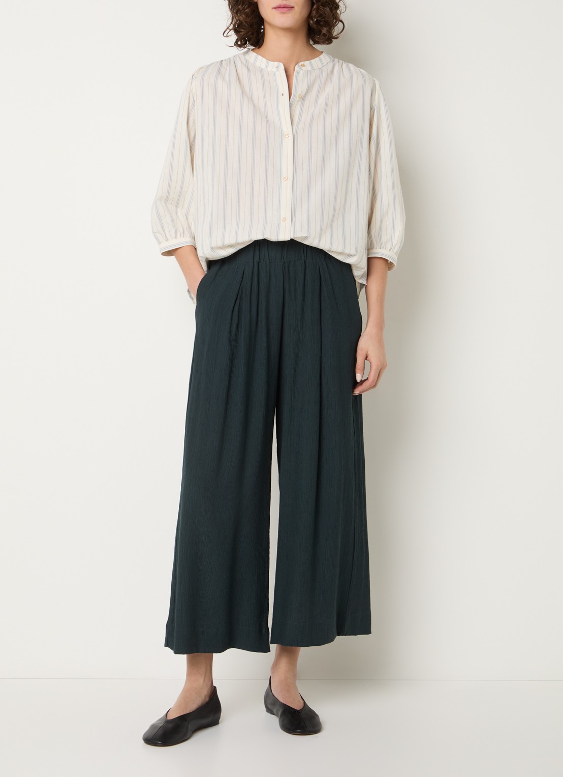 Sessùn View blouse met streepprint - voorkant 2 vanillegeel