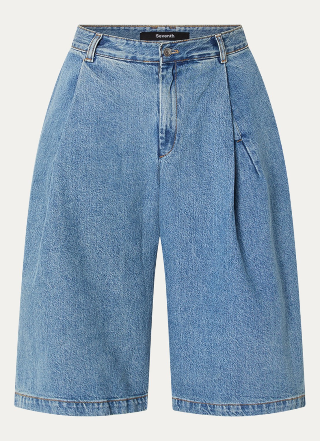 Seventh 410 wide leg korte broek van denim met medium wassing - voorkant indigo