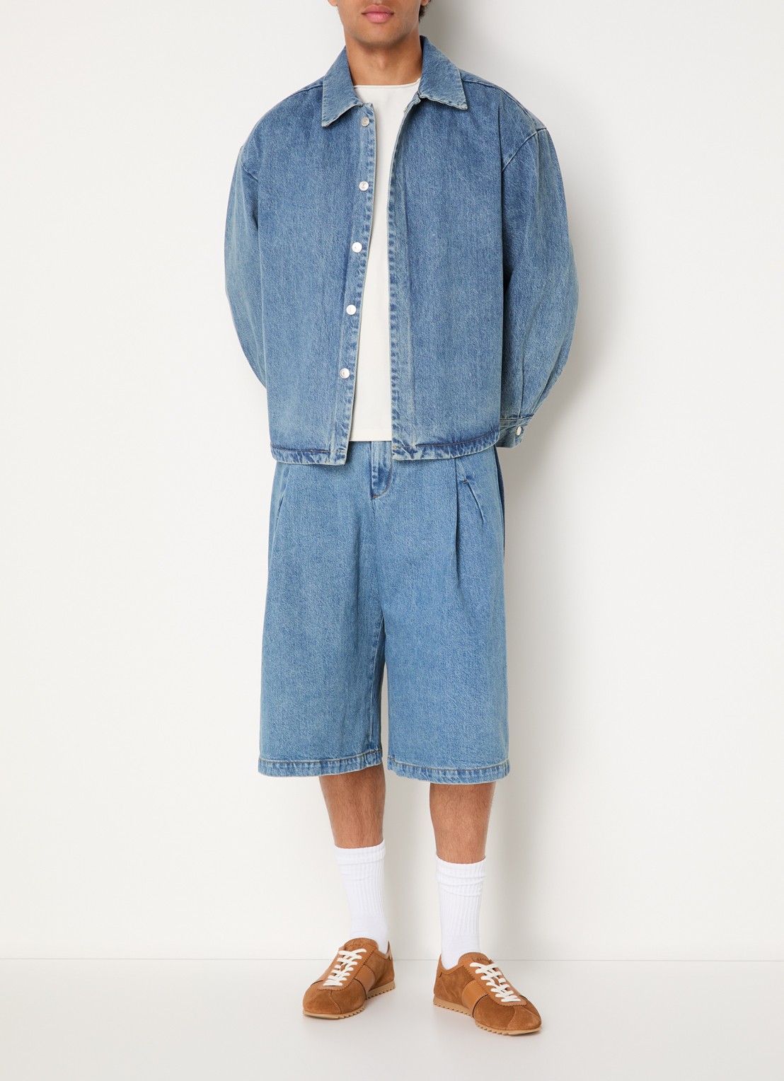 Seventh 410 wide leg korte broek van denim met medium wassing - voorkant 2 indigo
