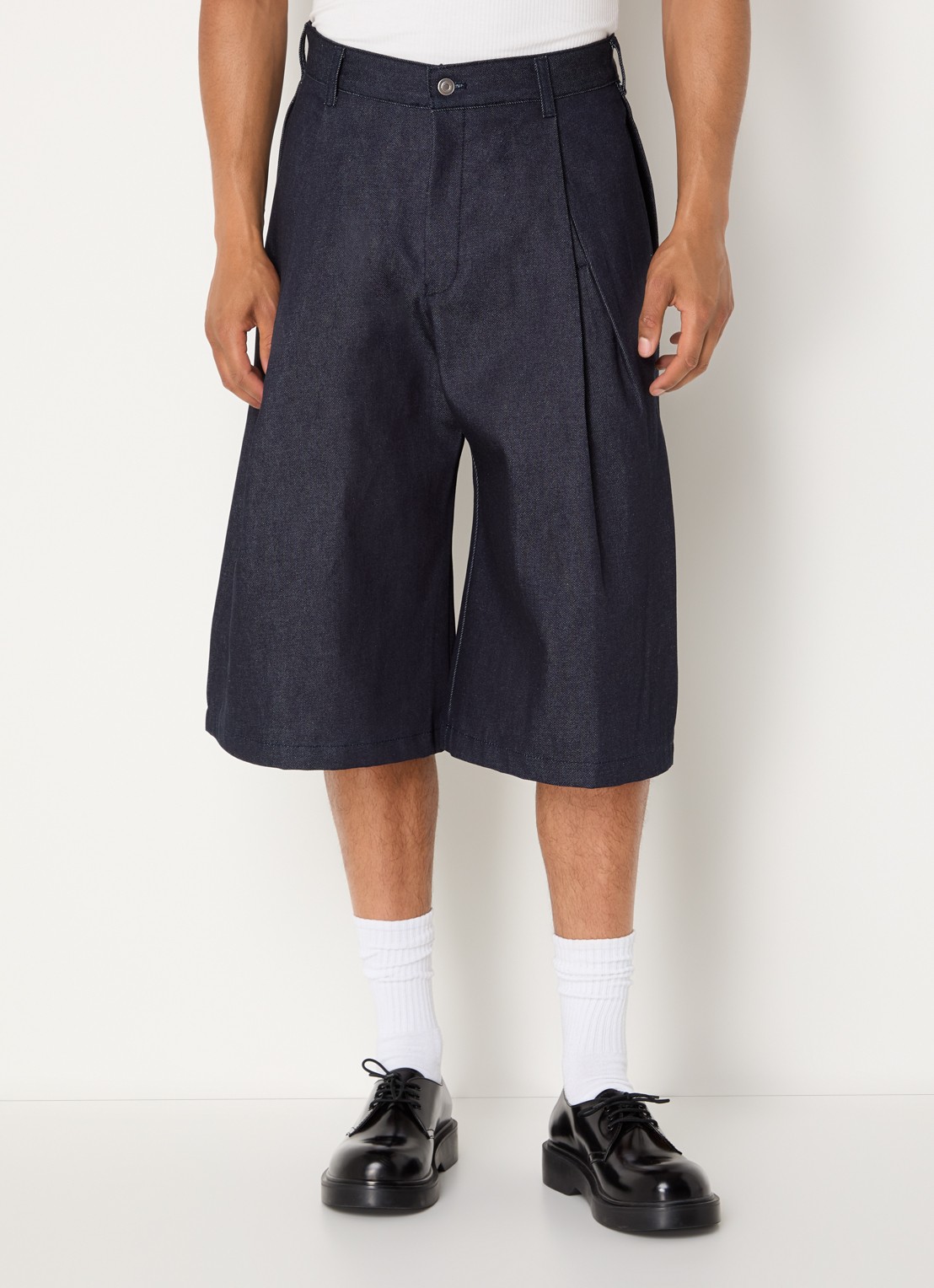 Seventh Wide fit korte broek van denim met plooidetail - detail 4 indigo