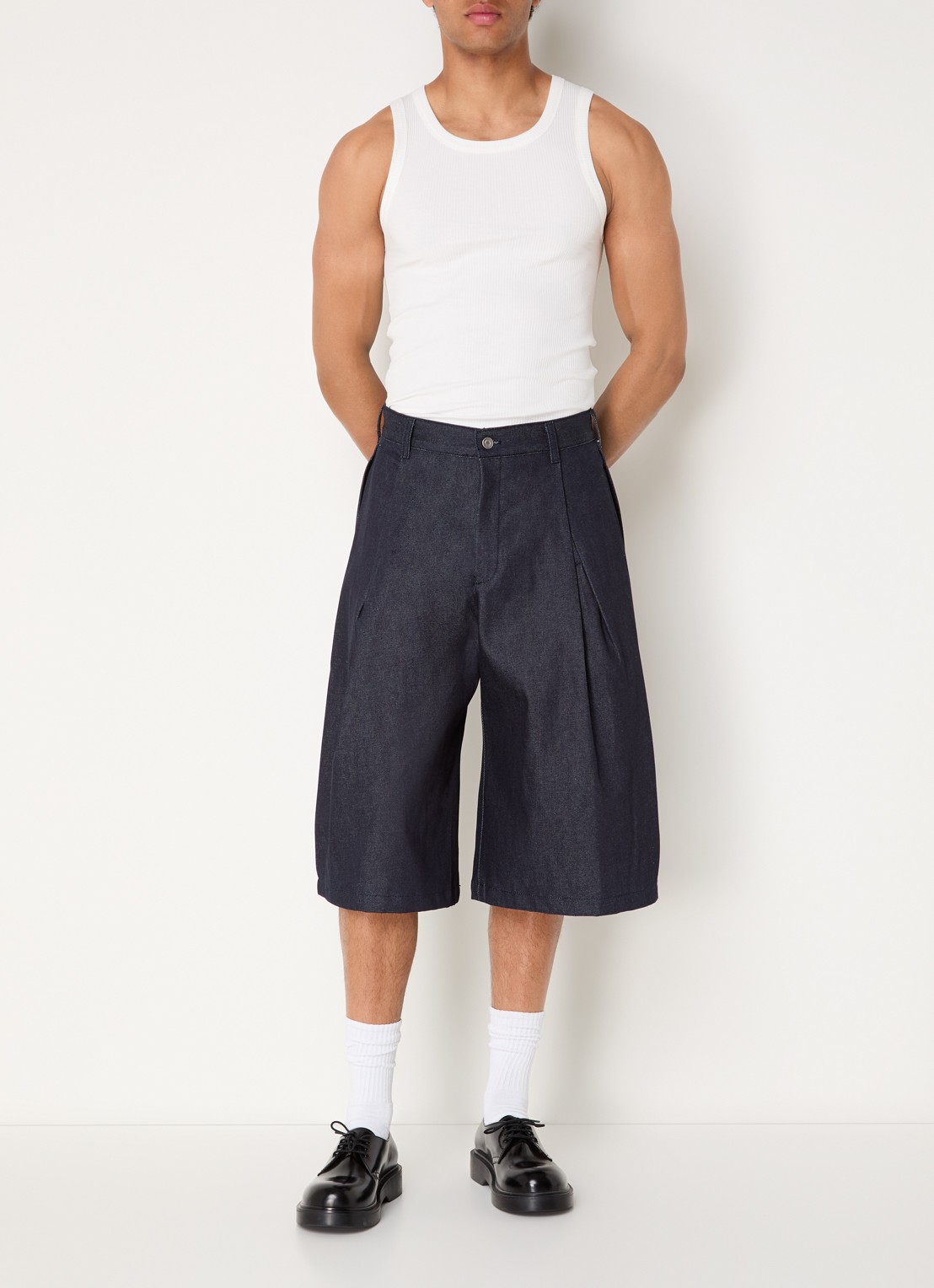 Seventh Wide fit korte broek van denim met plooidetail - voorkant 2 indigo