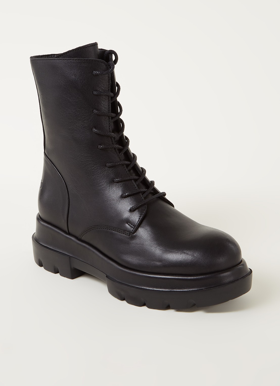 Shabbies Amsterdam Biker boot van leer  - voorkant zwart