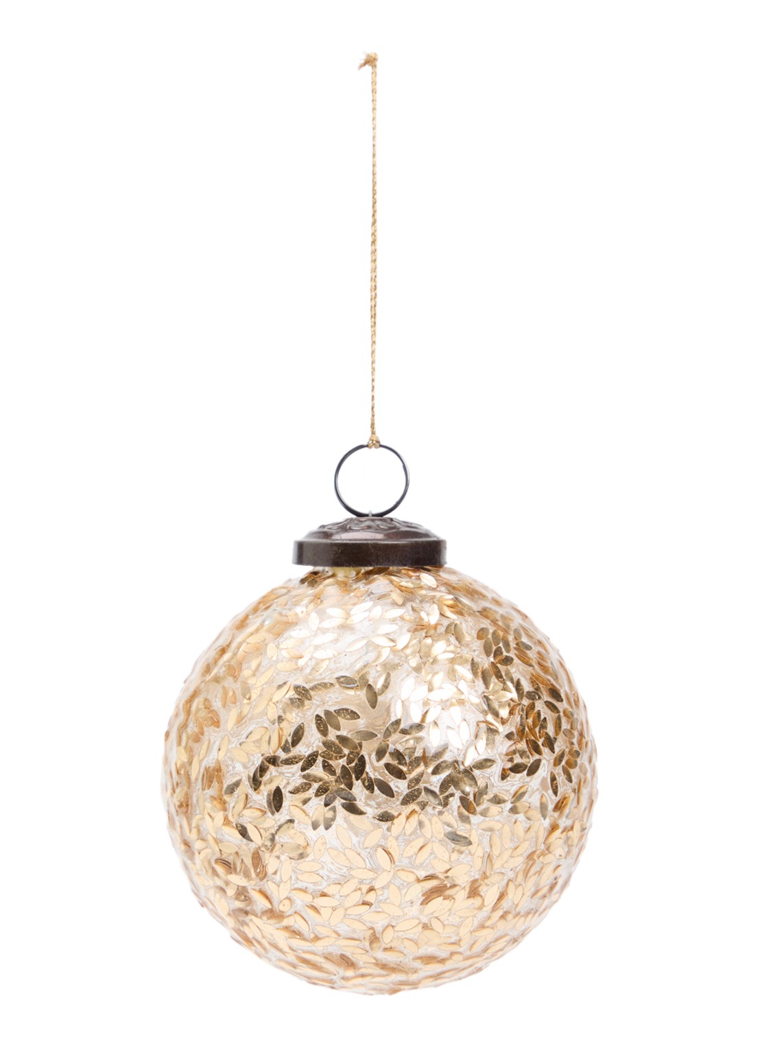 Shishi Bladeren kerstbal 10 cm - voorkant goud