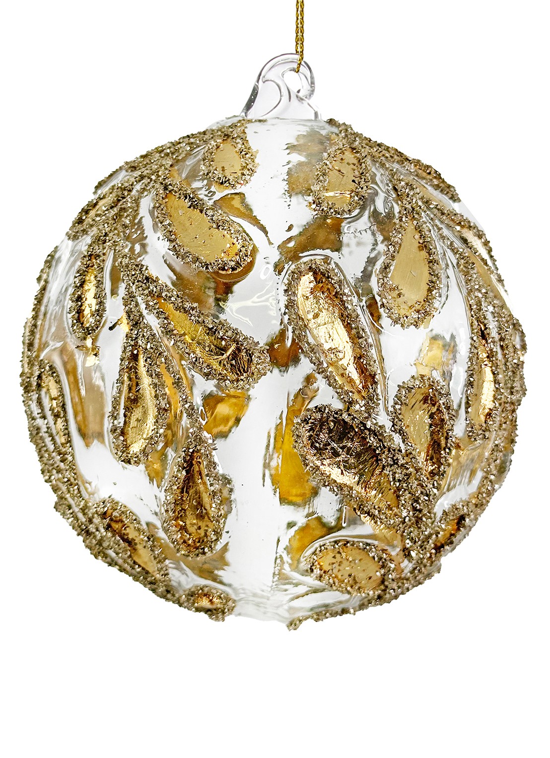 Shishi Bladeren kerstbal 12 cm - voorkant goud