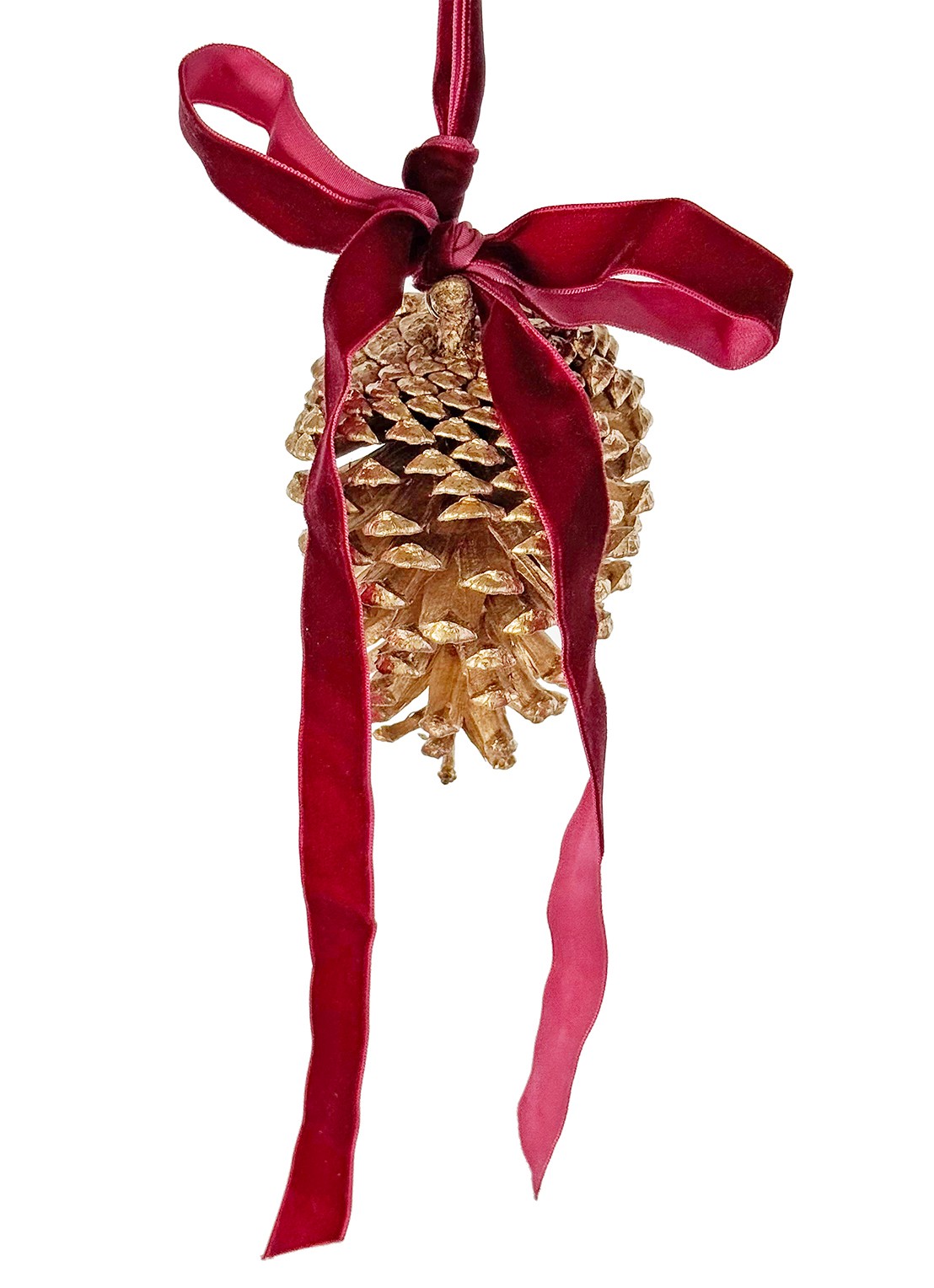 Shishi Dennenappel kersthanger 14 cm - voorkant bruin
