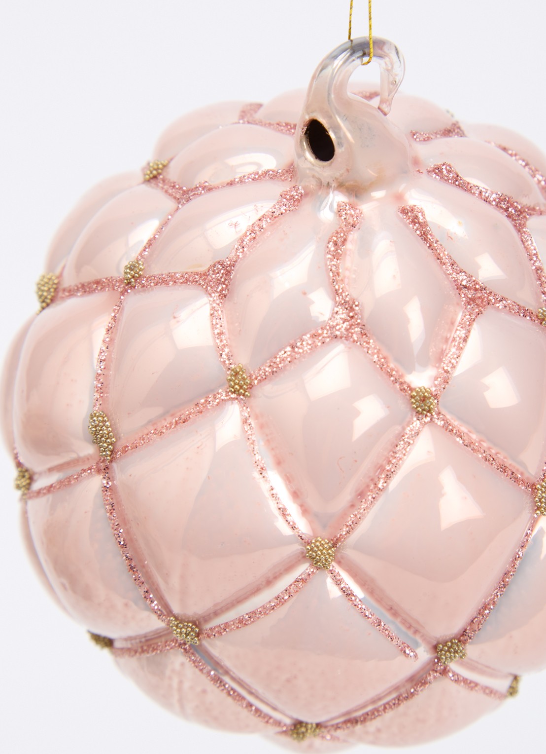 Shishi Glitter kerstbal 10 cm - detail roze